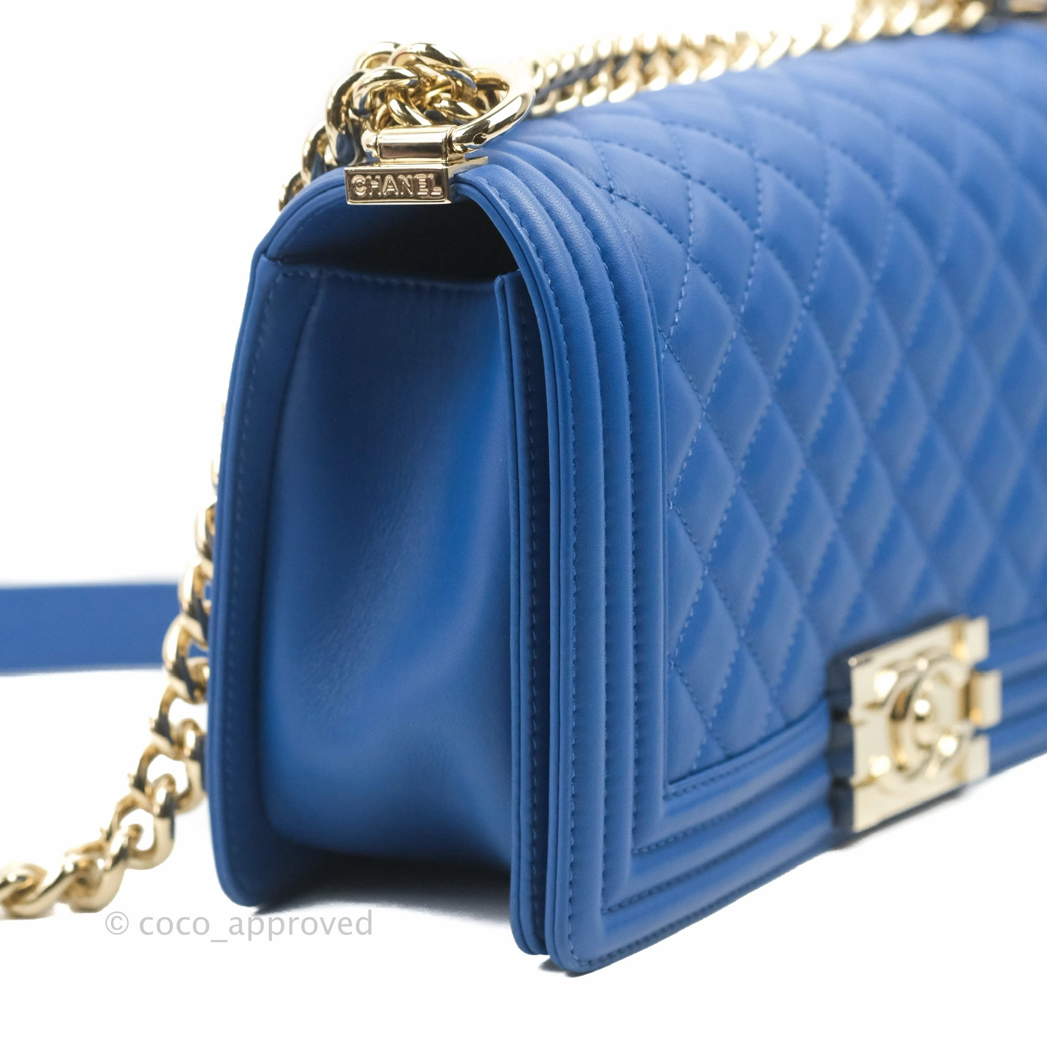 Chanel Quilted Medium Boy Blue Calfskin Gold Hardware
