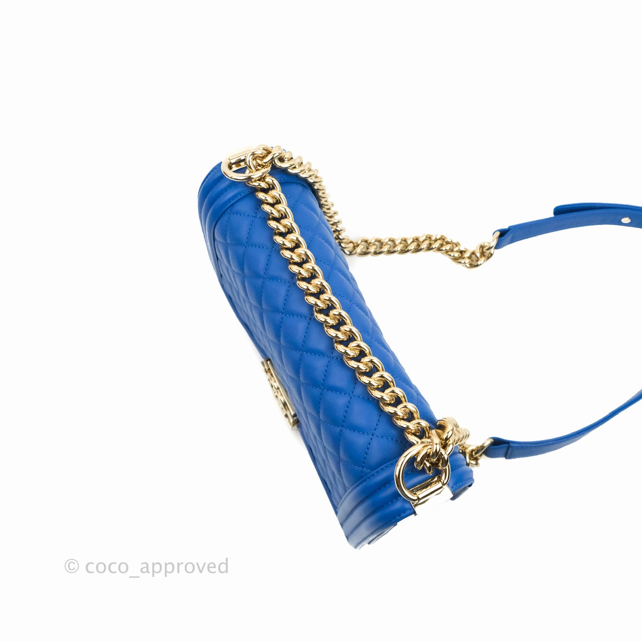 Chanel Quilted Medium Boy Blue Calfskin Gold Hardware