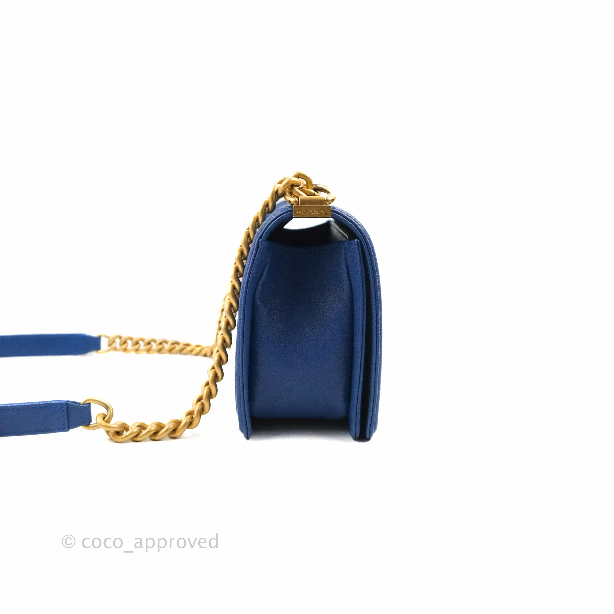 Chanel Quilted Medium Boy Blue Caviar Aged Gold Hardware