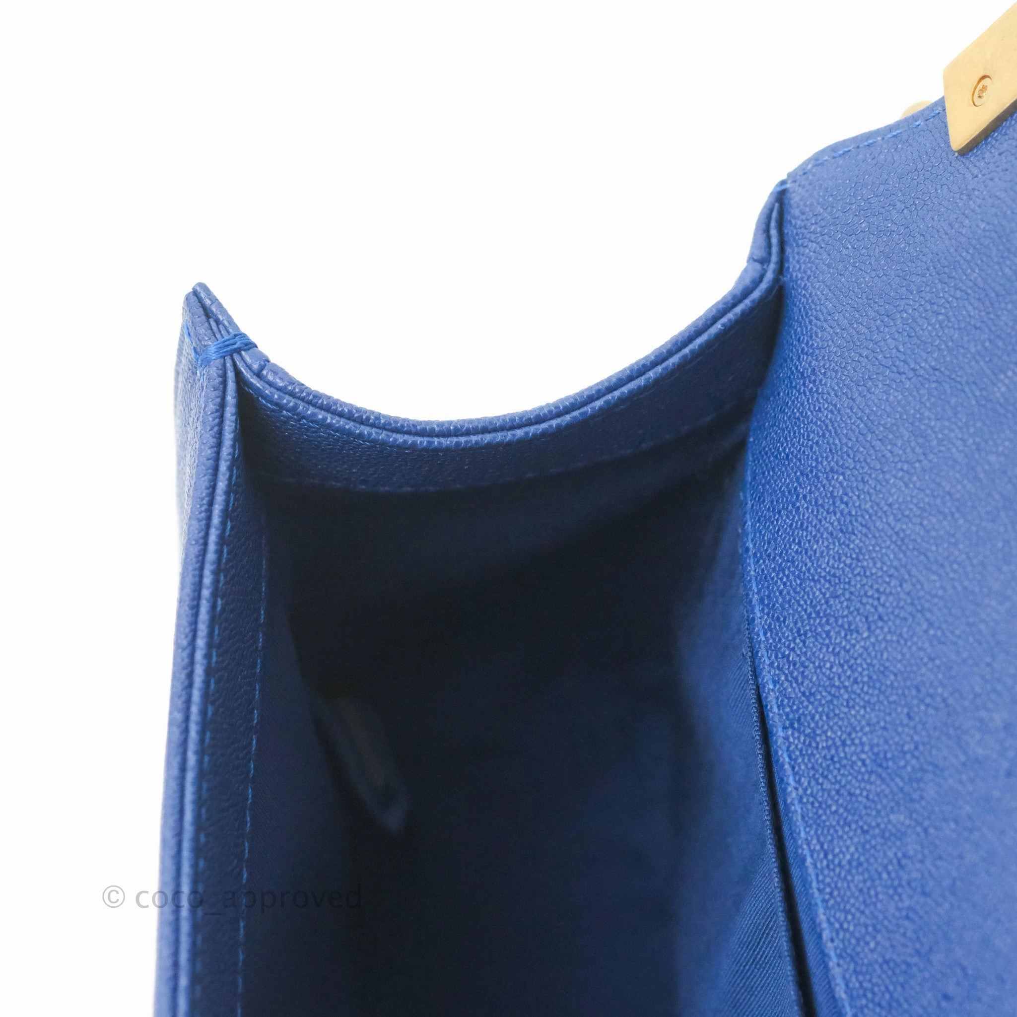 Chanel Quilted Medium Boy Blue Caviar Aged Gold Hardware