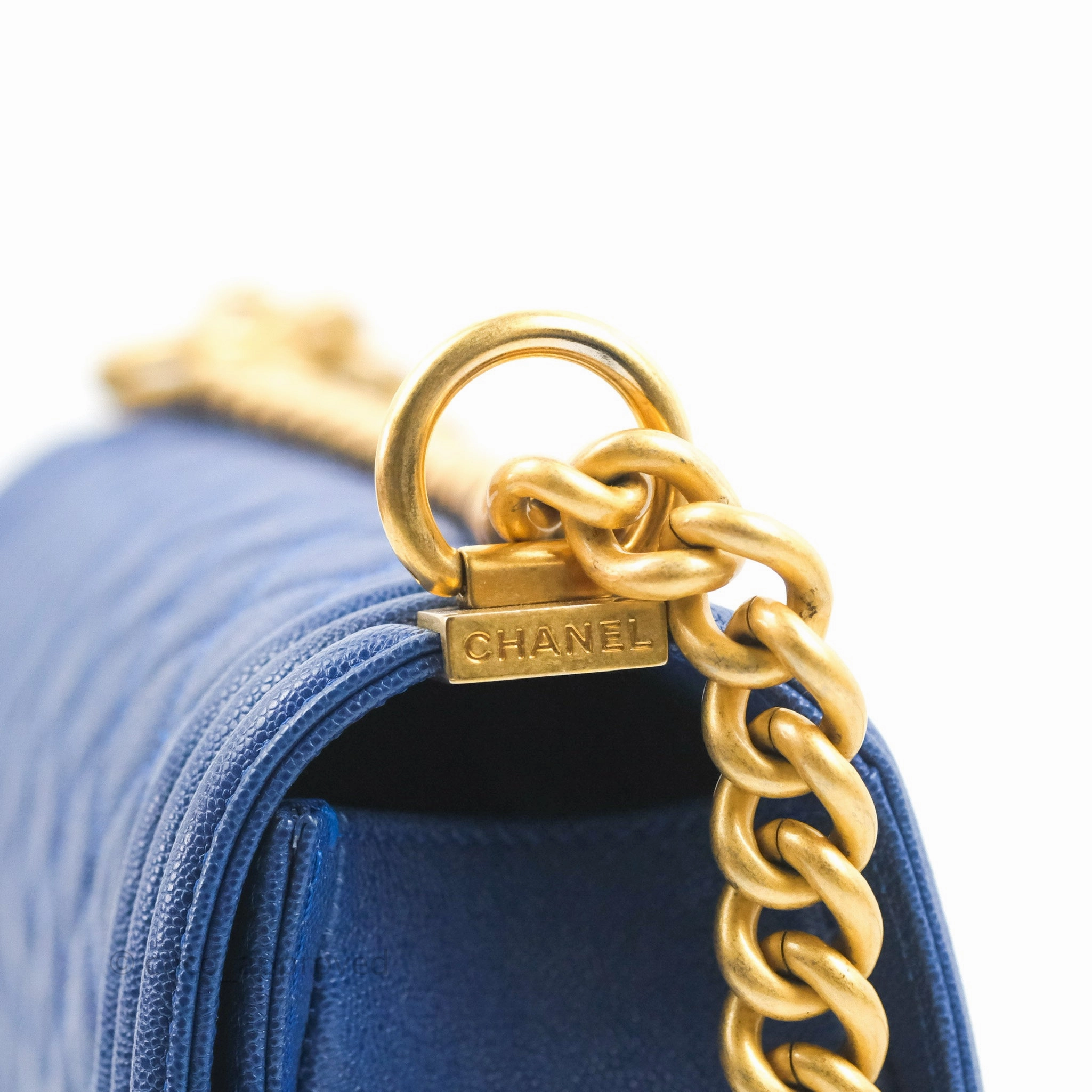 Chanel Quilted Medium Boy Blue Caviar Aged Gold Hardware