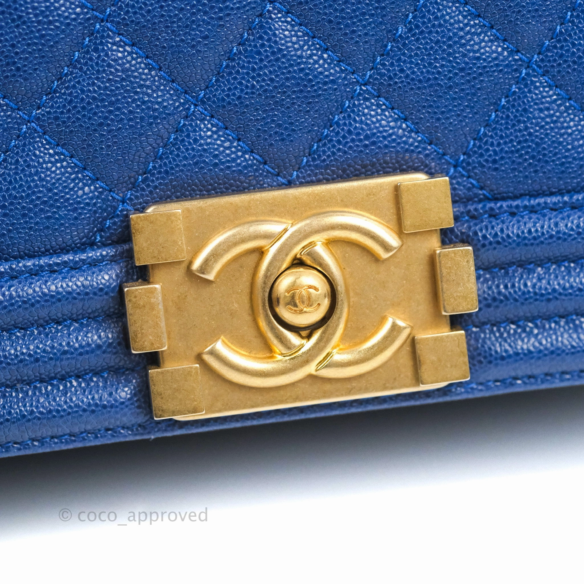 Chanel Quilted Medium Boy Blue Caviar Aged Gold Hardware