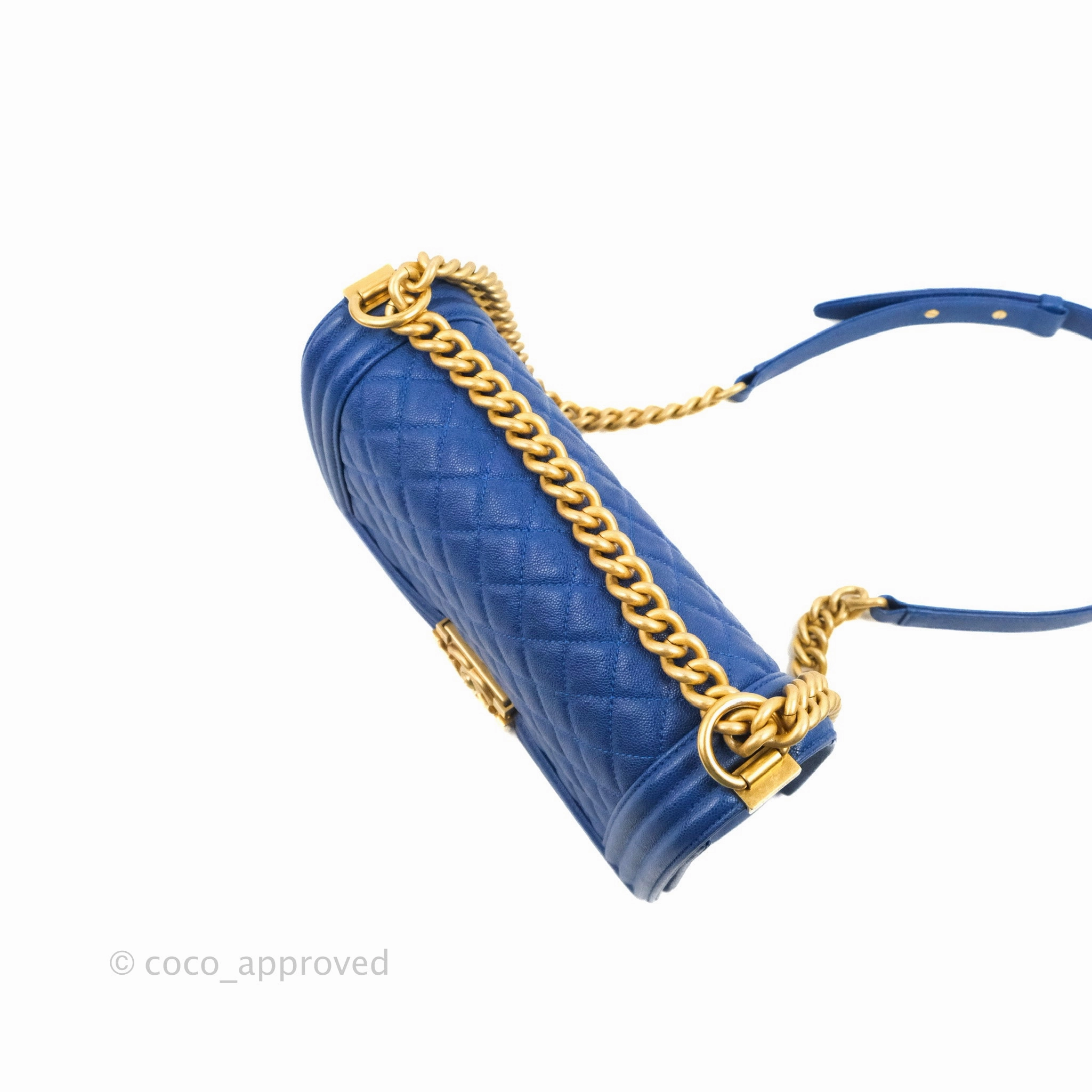 Chanel Quilted Medium Boy Blue Caviar Aged Gold Hardware