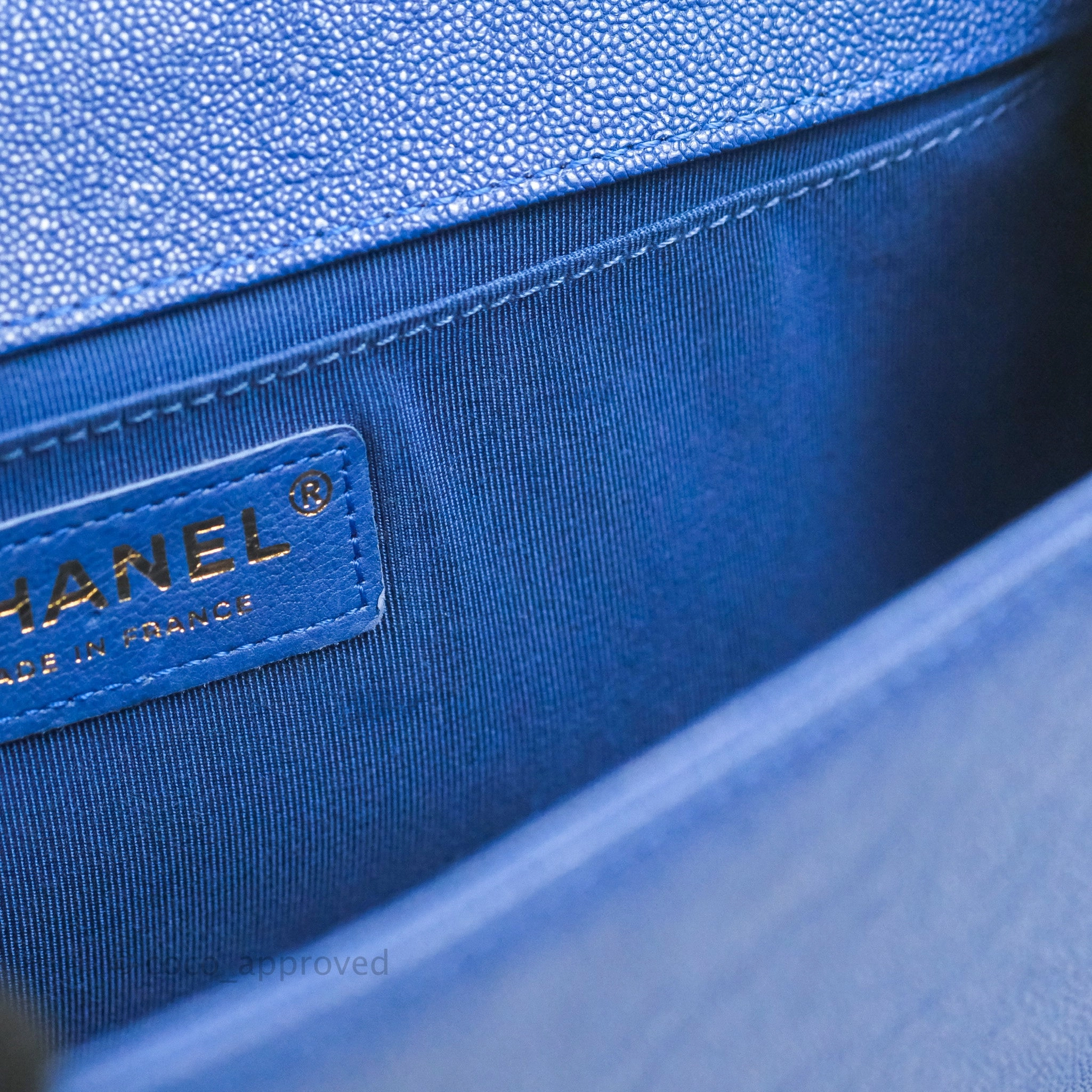 Chanel Quilted Medium Boy Blue Caviar Aged Gold Hardware