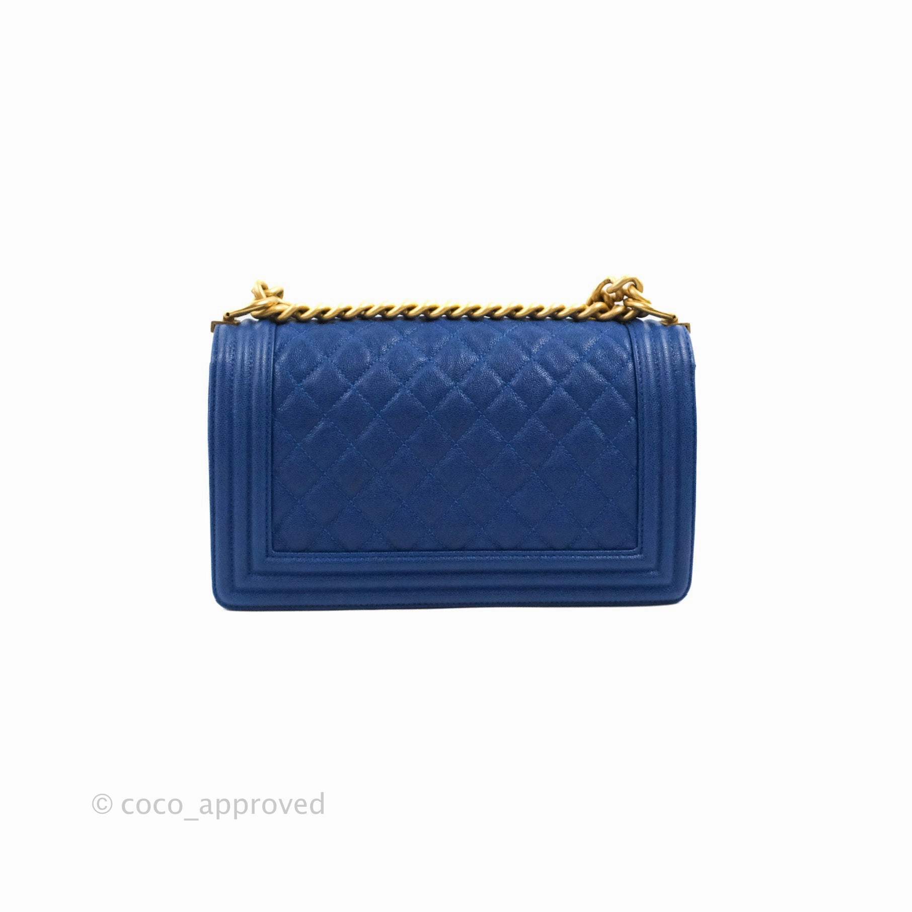 Chanel Quilted Medium Boy Blue Caviar Aged Gold Hardware
