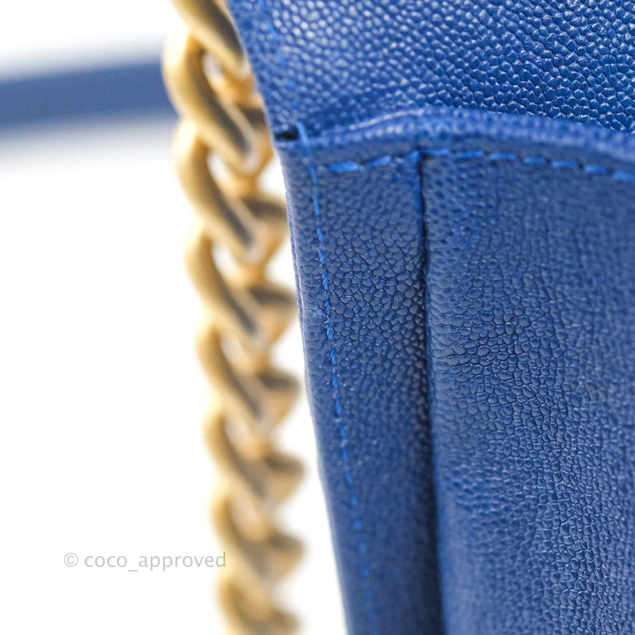 Chanel Quilted Medium Boy Blue Caviar Aged Gold Hardware