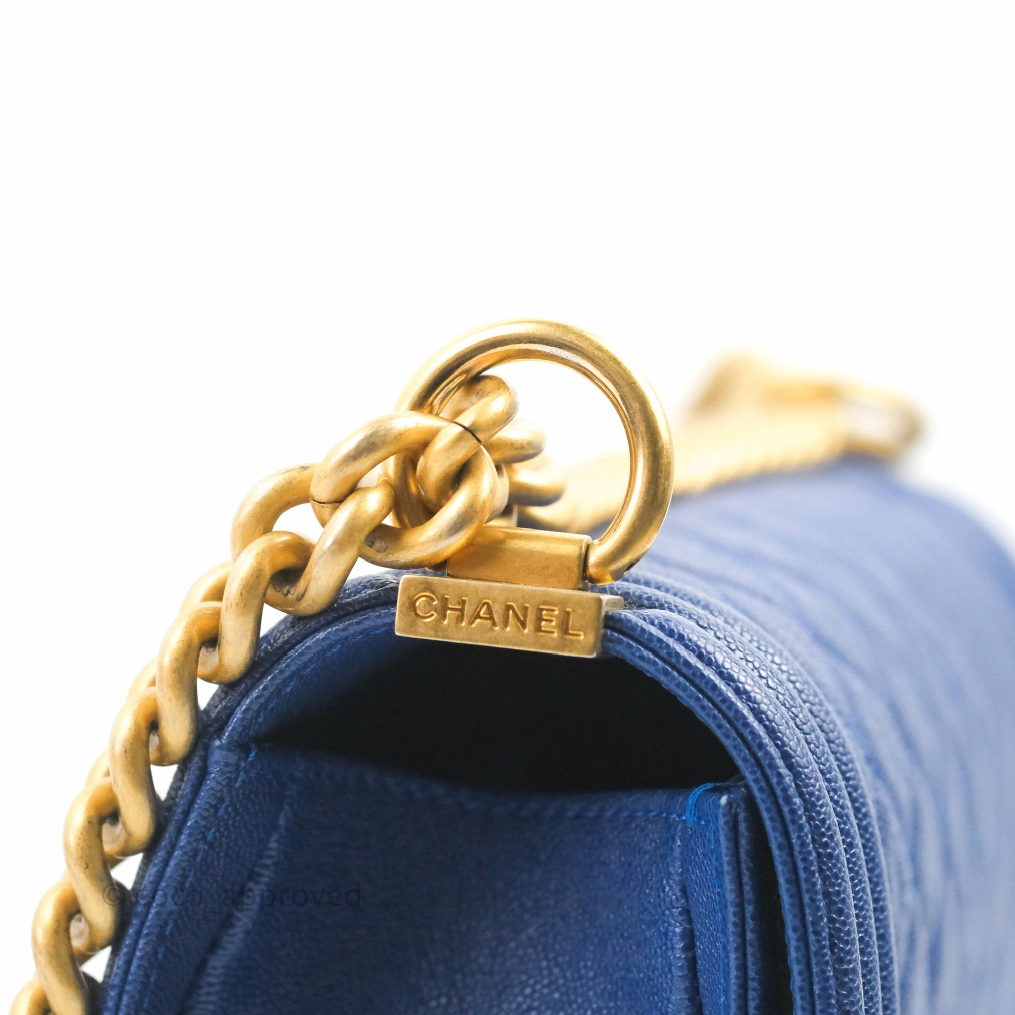 Chanel Quilted Medium Boy Blue Caviar Aged Gold Hardware