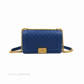 Chanel Quilted Medium Boy Blue Caviar Aged Gold Hardware