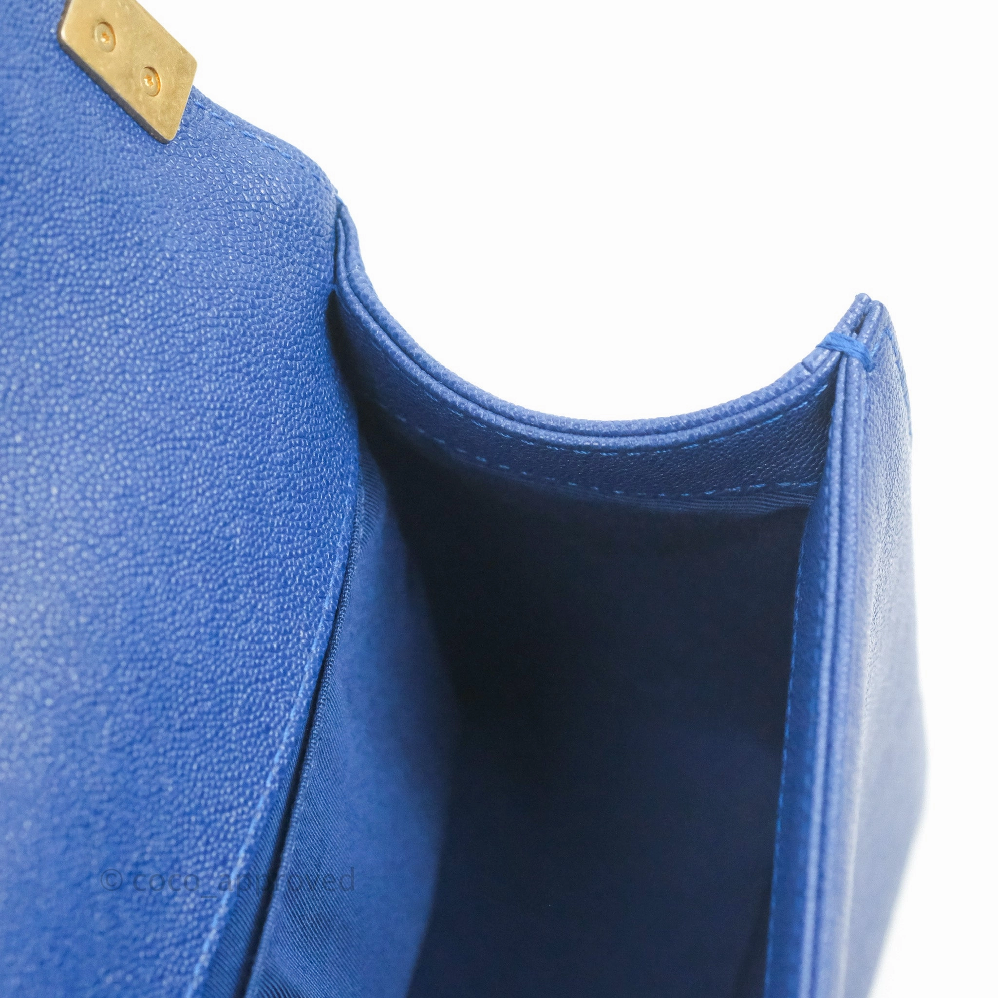 Chanel Quilted Medium Boy Blue Caviar Aged Gold Hardware