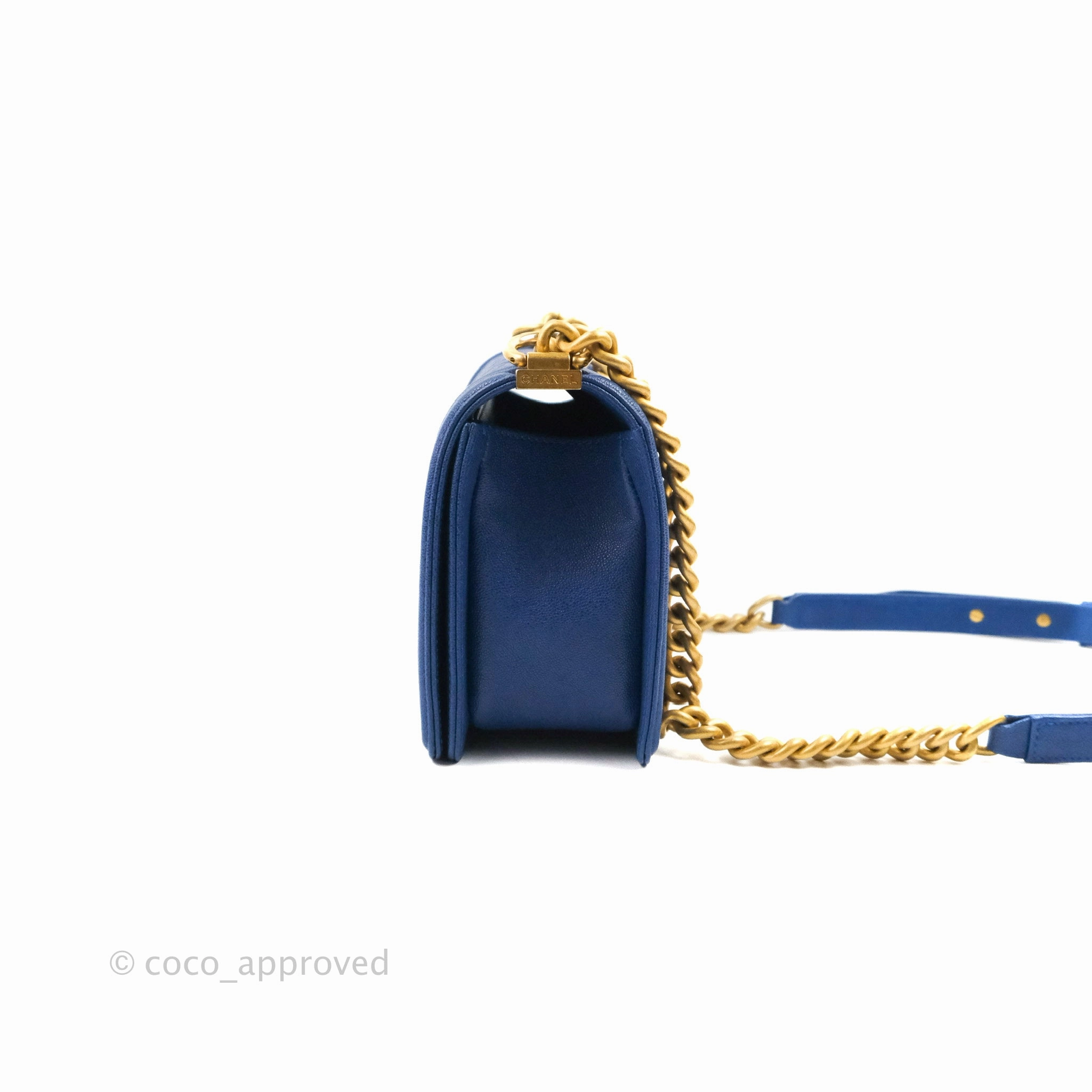 Chanel Quilted Medium Boy Blue Caviar Aged Gold Hardware