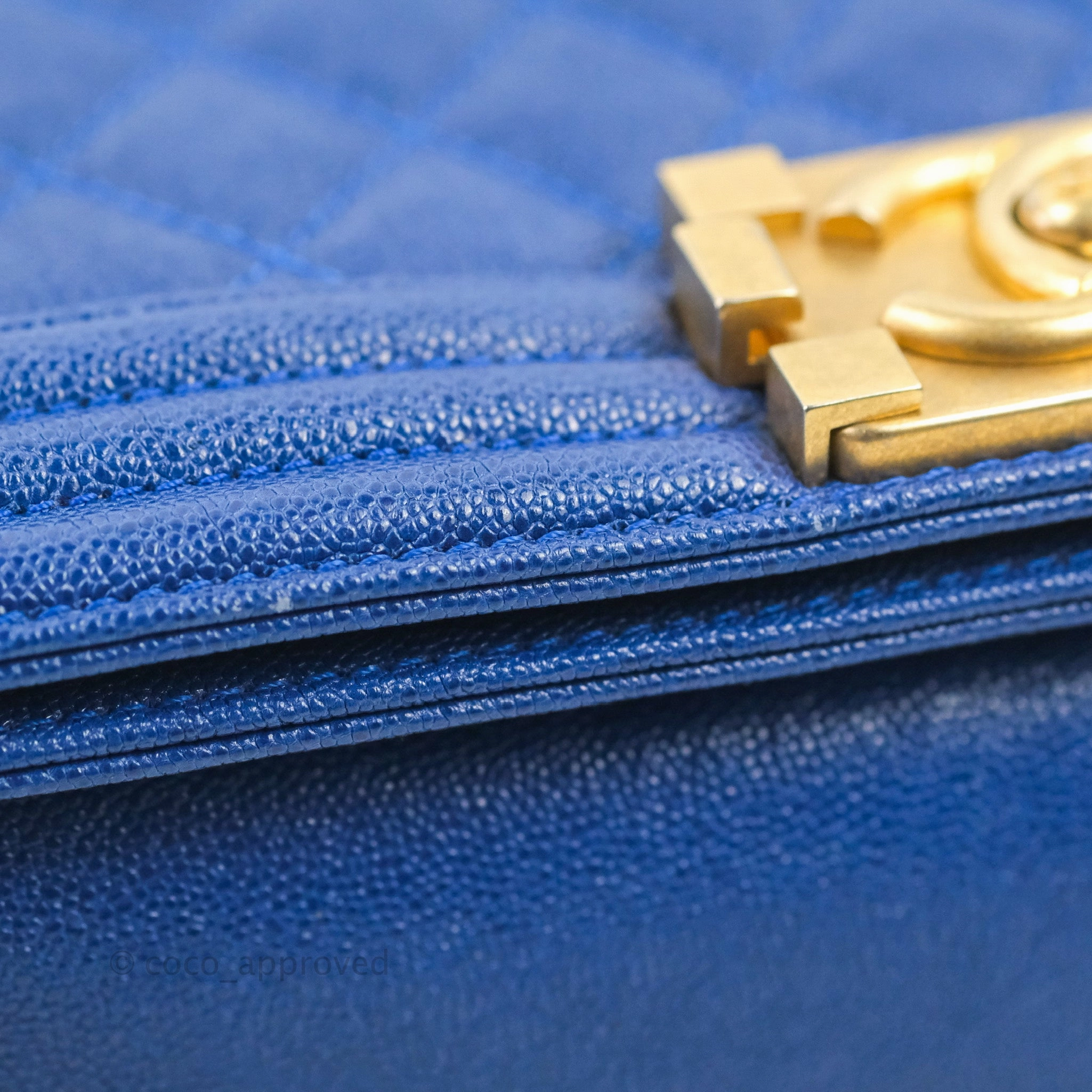 Chanel Quilted Medium Boy Blue Caviar Aged Gold Hardware