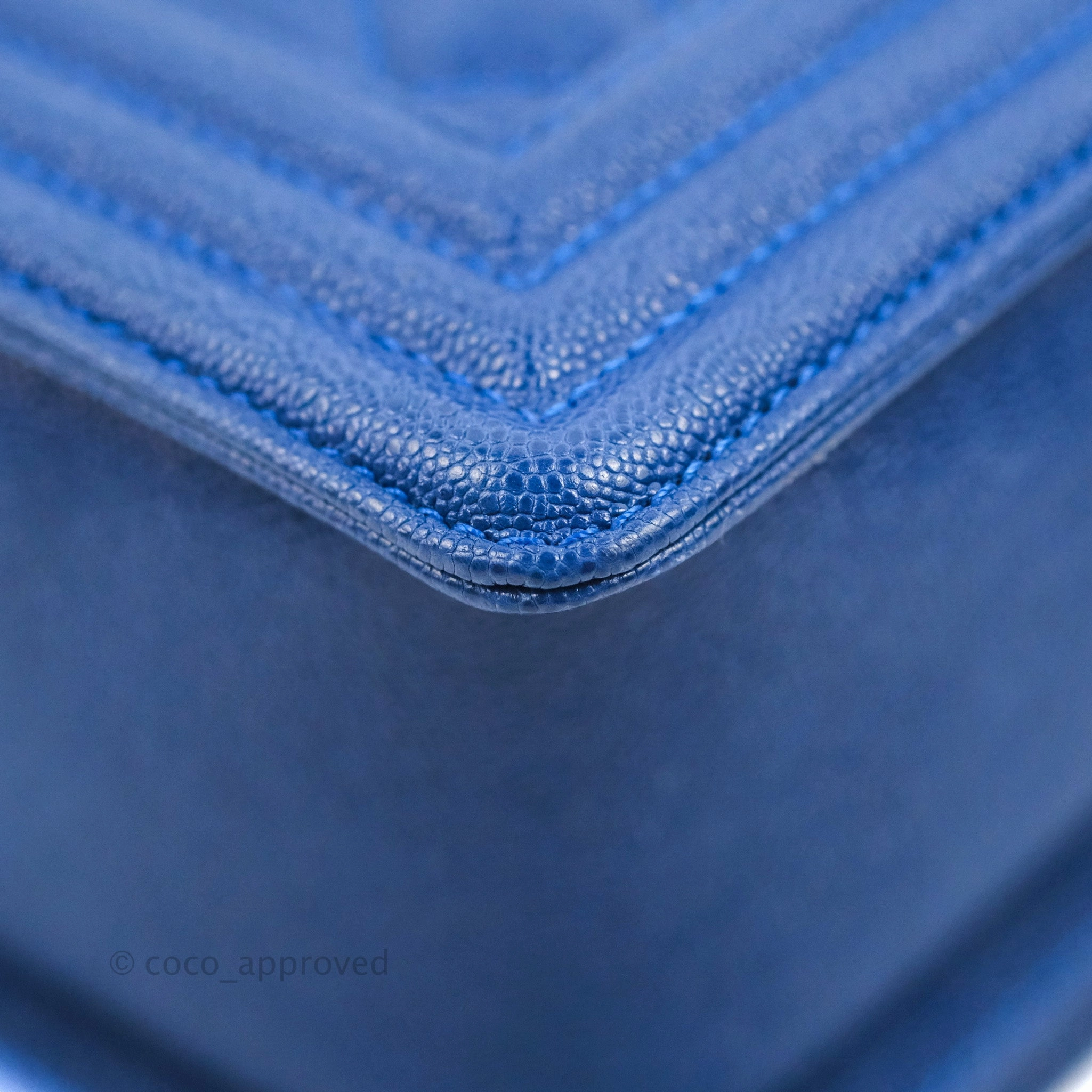 Chanel Quilted Medium Boy Blue Caviar Aged Gold Hardware