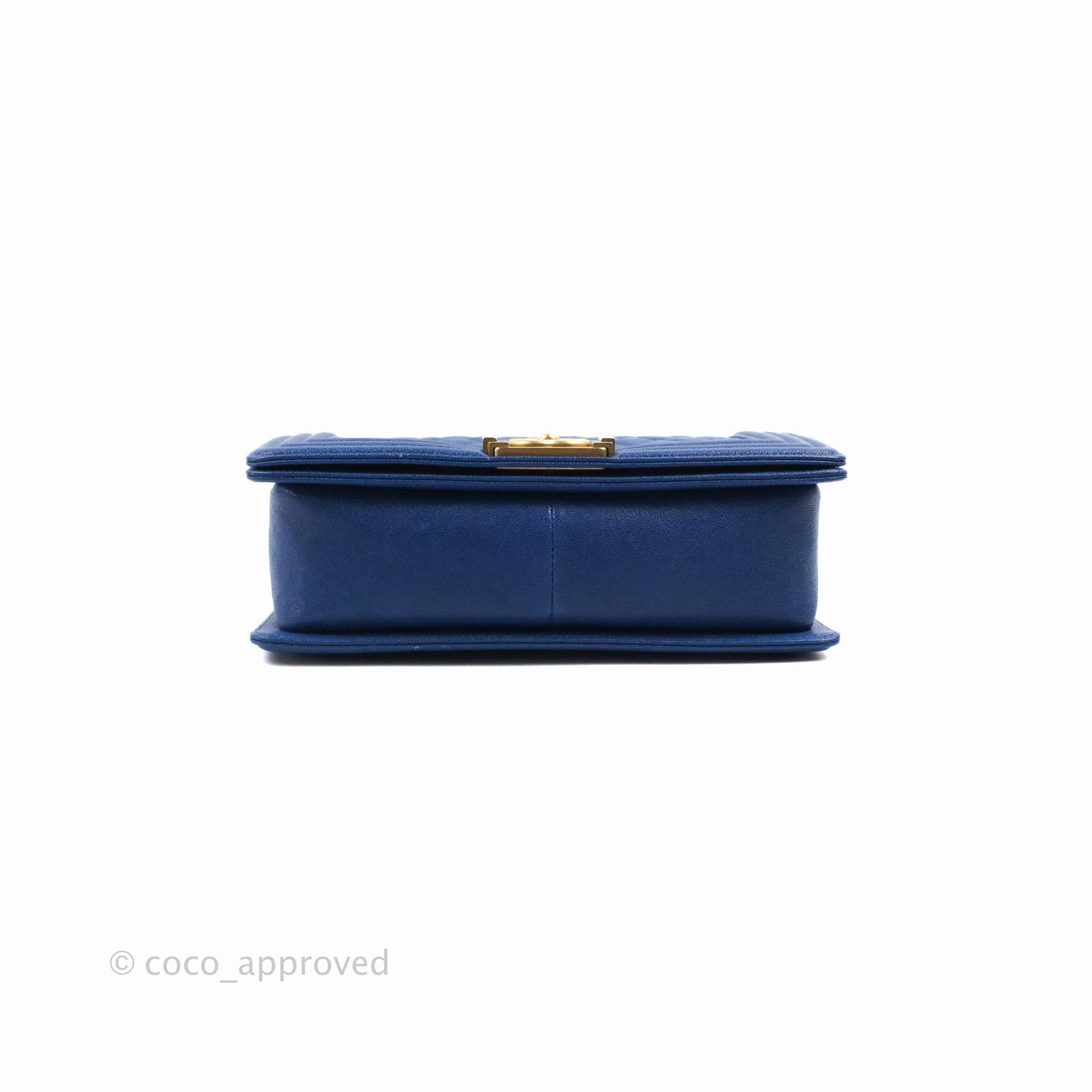 Chanel Quilted Medium Boy Blue Caviar Aged Gold Hardware
