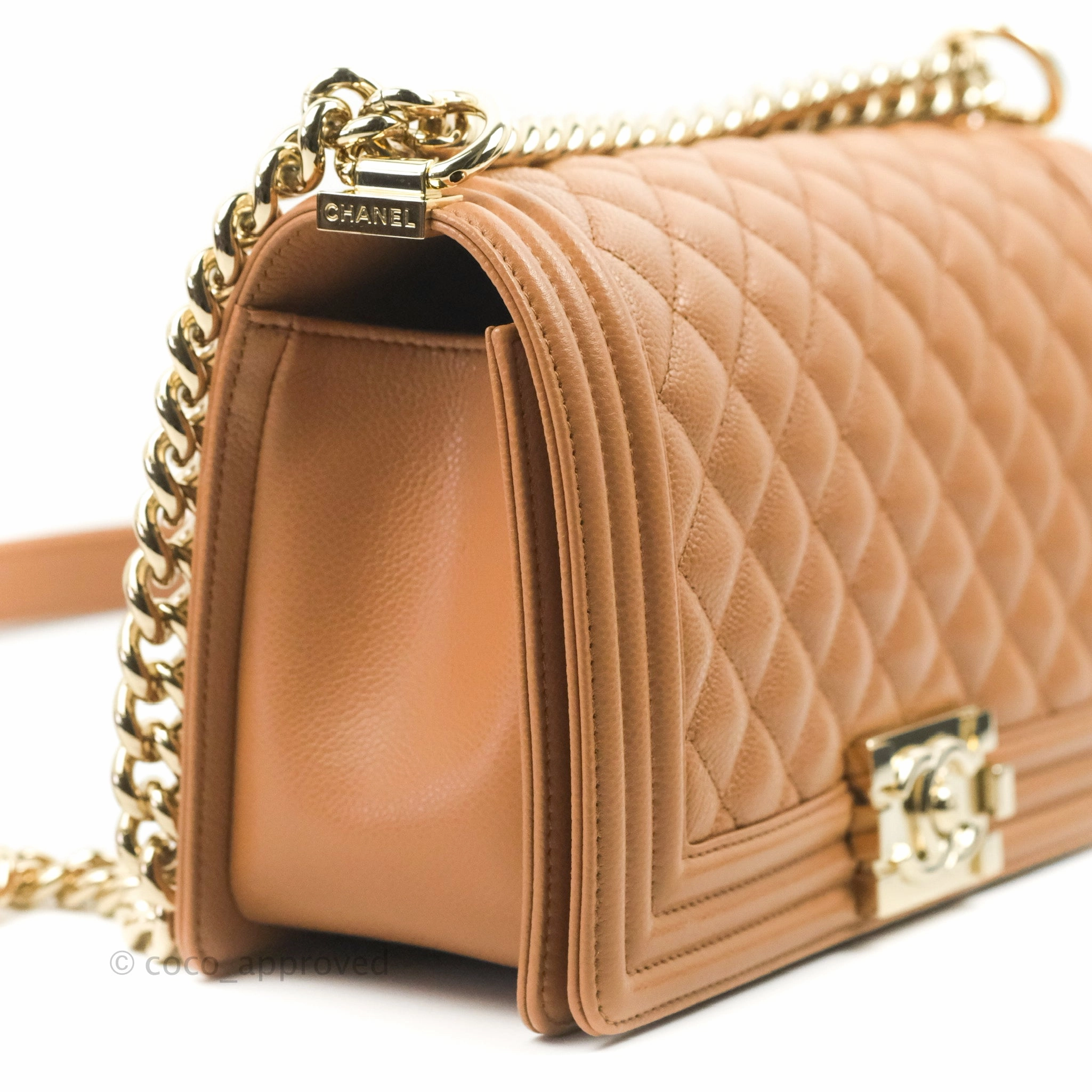 Chanel Quilted Medium Boy Caramel Caviar Gold Hardware