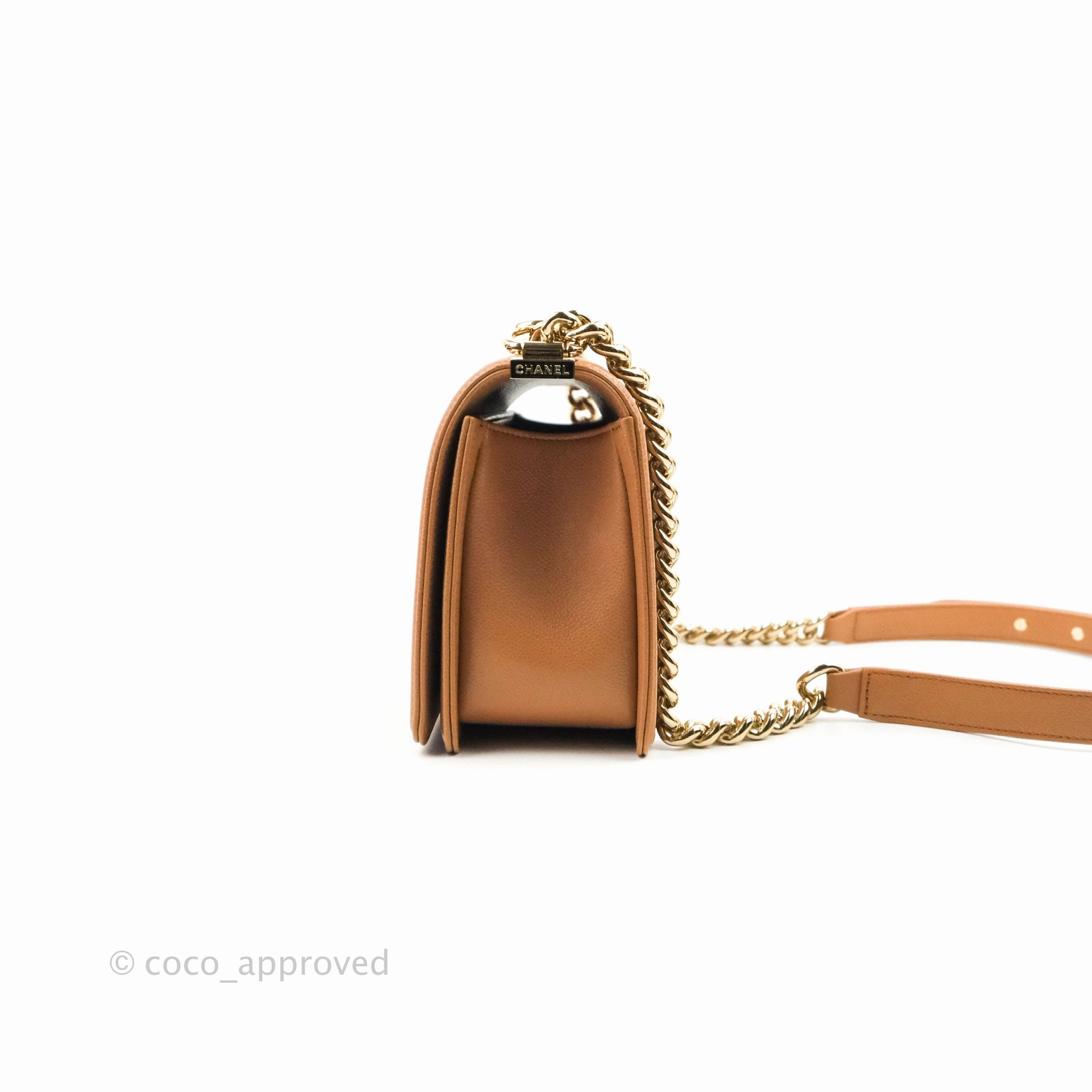 Chanel Quilted Medium Boy Caramel Caviar Gold Hardware