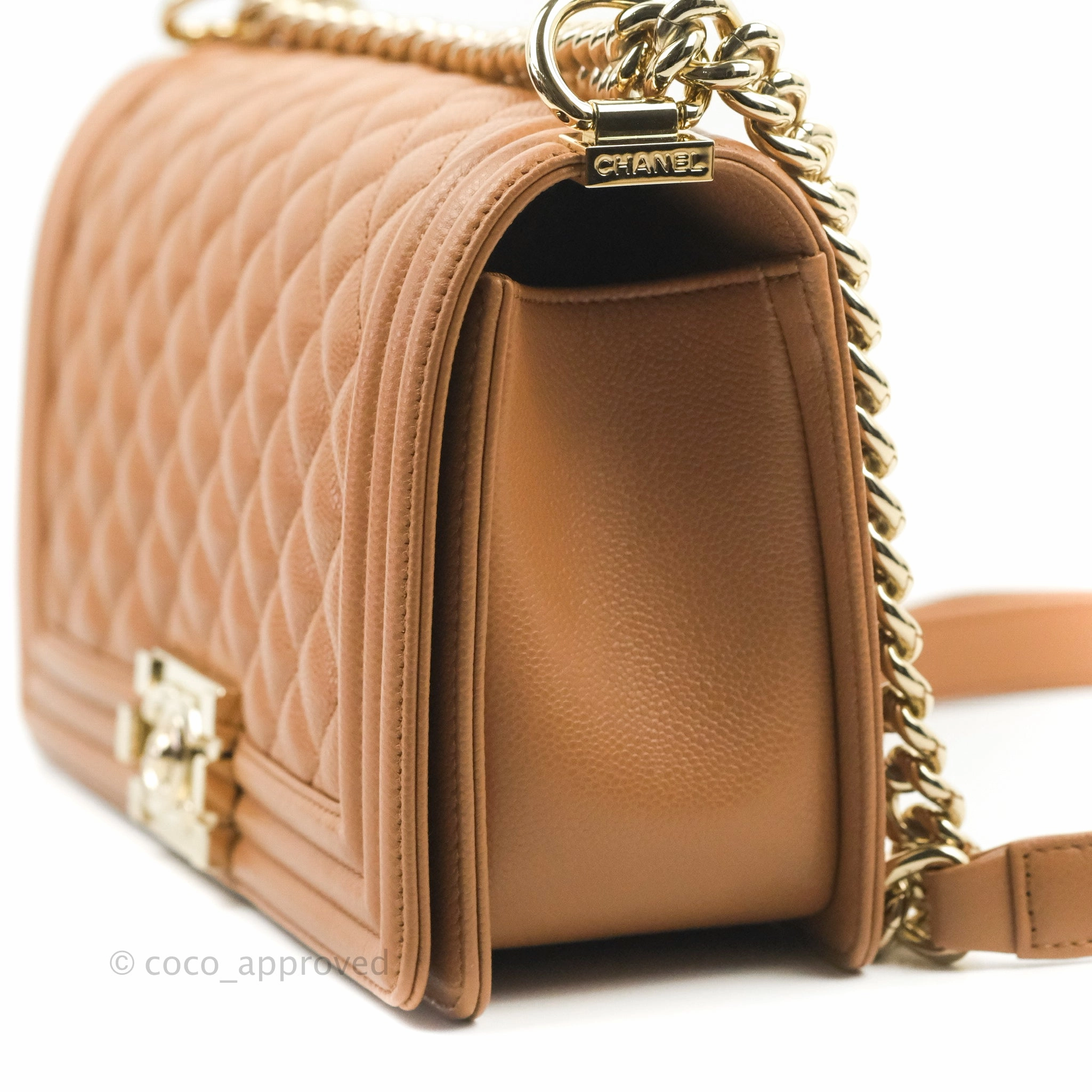 Chanel Quilted Medium Boy Caramel Caviar Gold Hardware