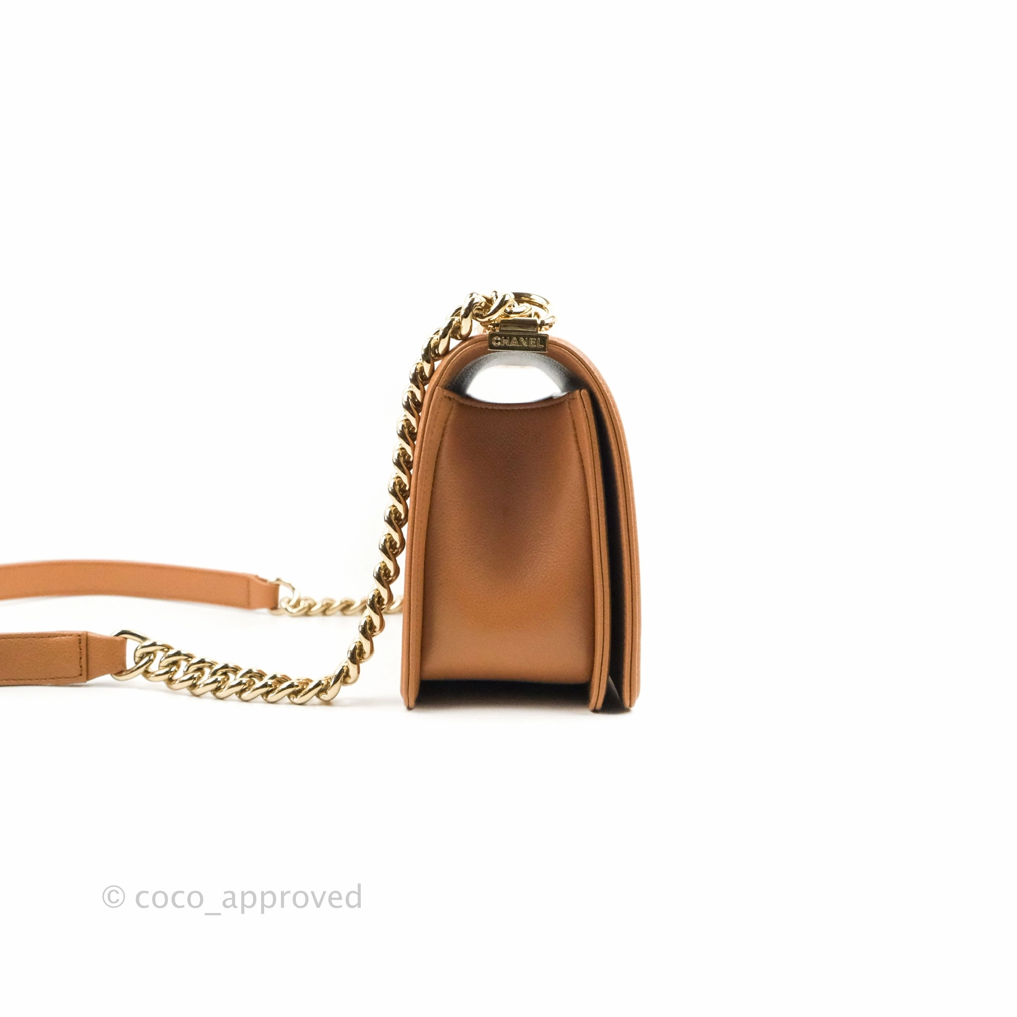 Chanel Quilted Medium Boy Caramel Caviar Gold Hardware
