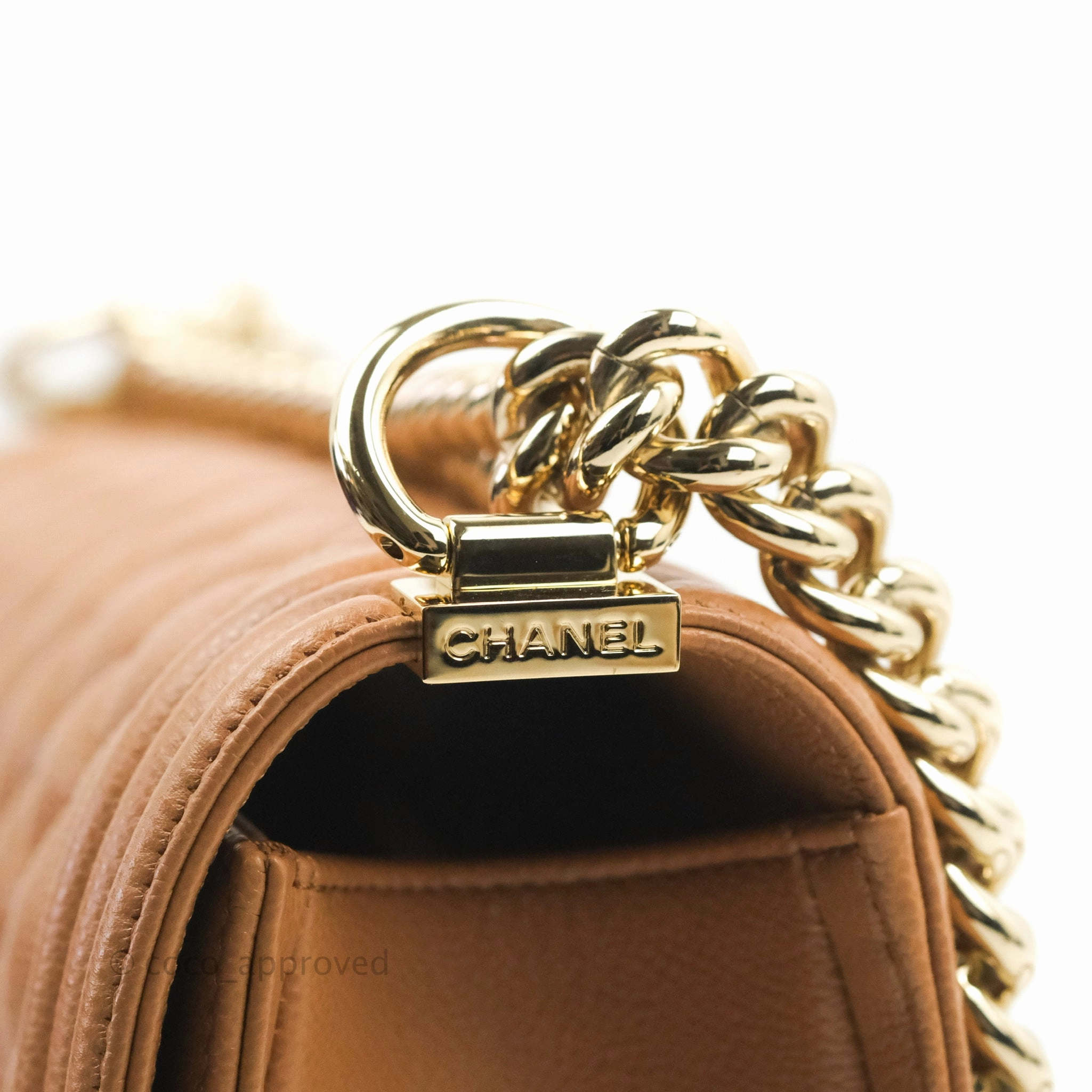 Chanel Quilted Medium Boy Caramel Caviar Gold Hardware