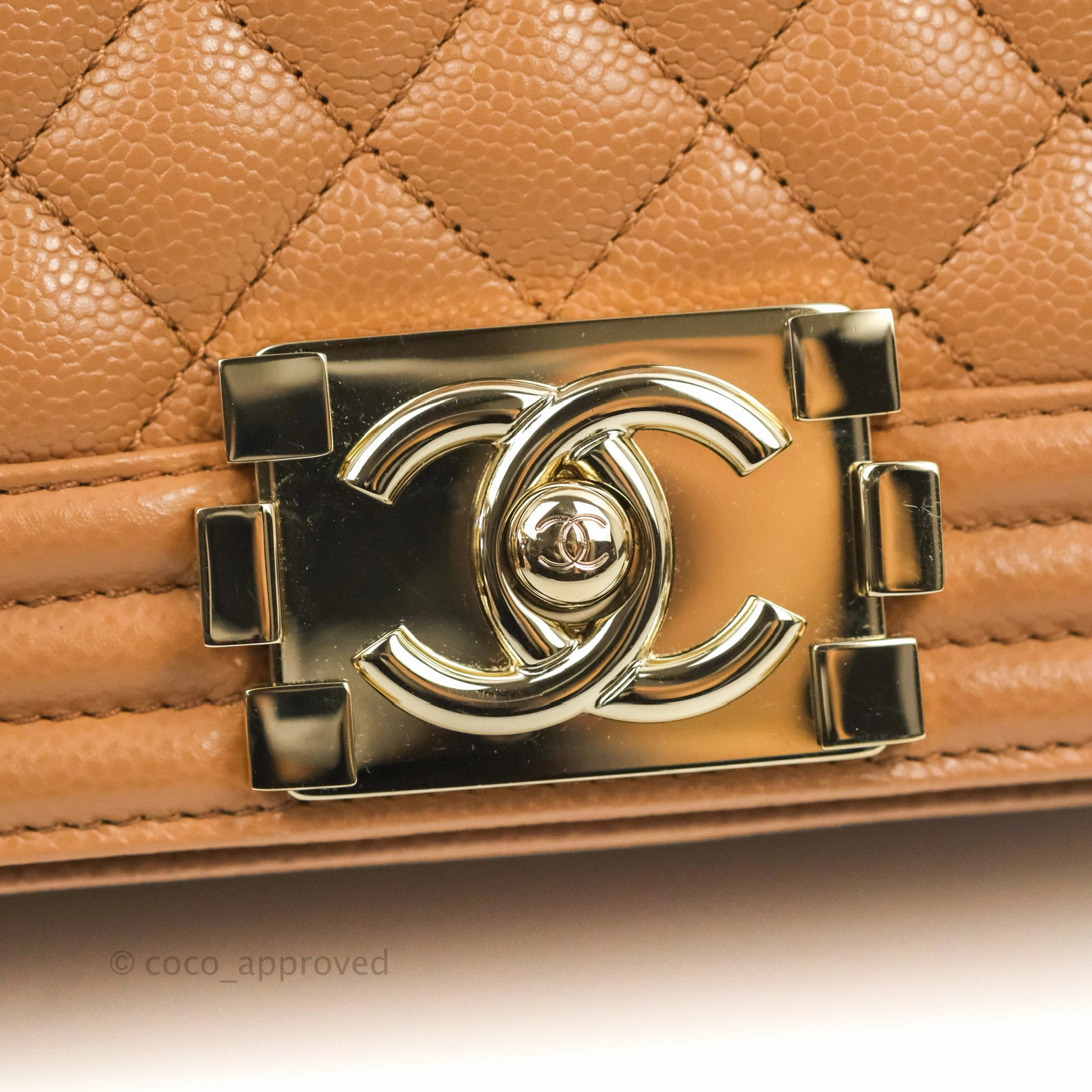 Chanel Quilted Medium Boy Caramel Caviar Gold Hardware