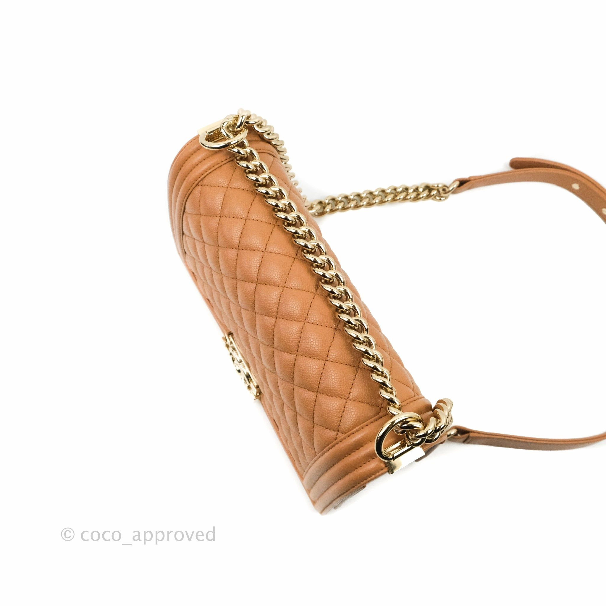 Chanel Quilted Medium Boy Caramel Caviar Gold Hardware