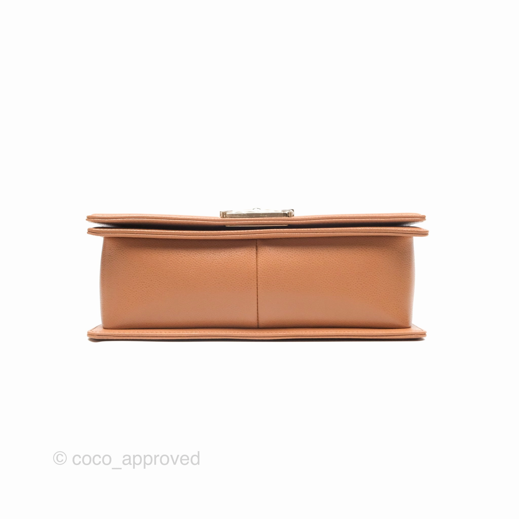 Chanel Quilted Medium Boy Dark Caramel Beige Caviar Gold Hardware