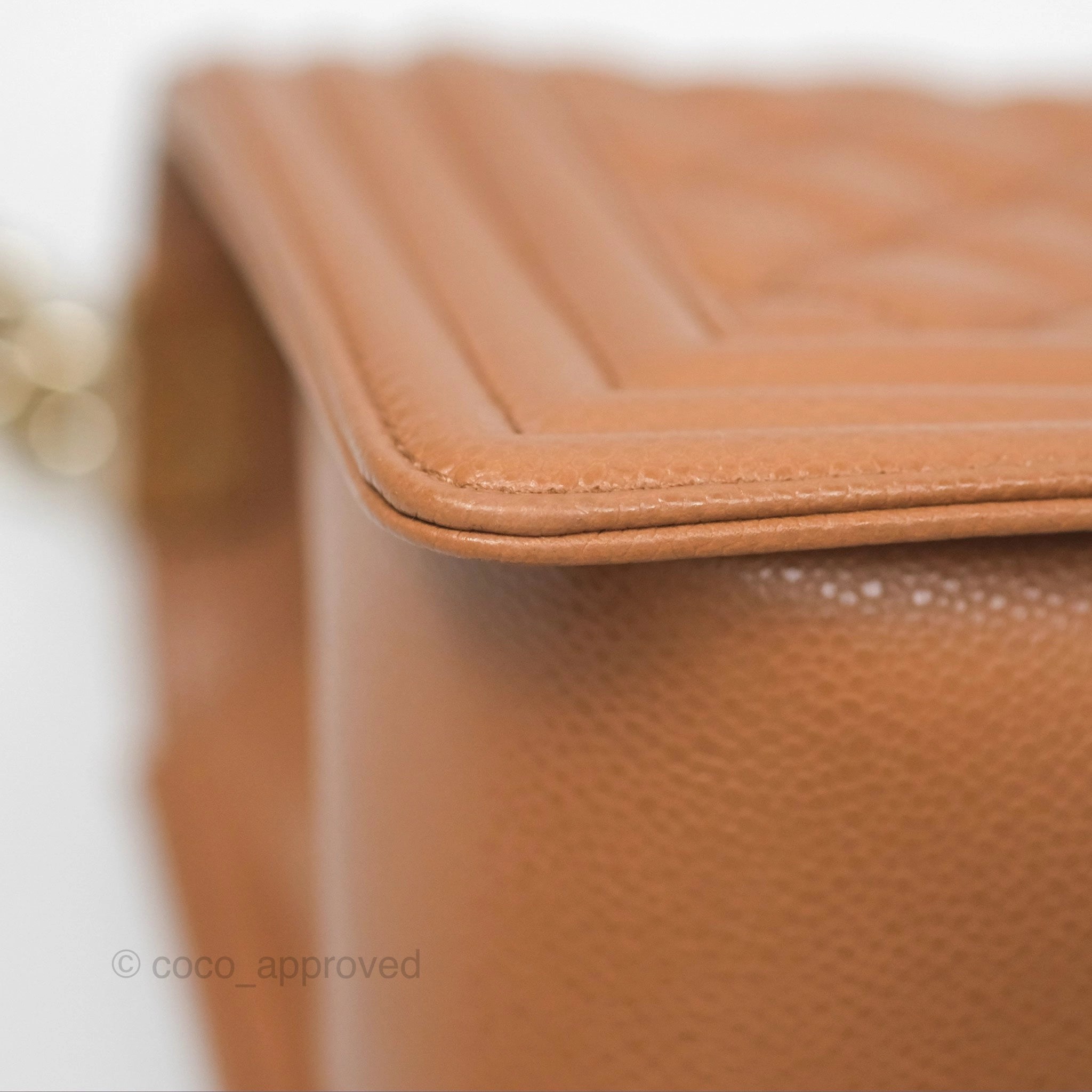 Chanel Quilted Medium Boy Dark Caramel Beige Caviar Gold Hardware