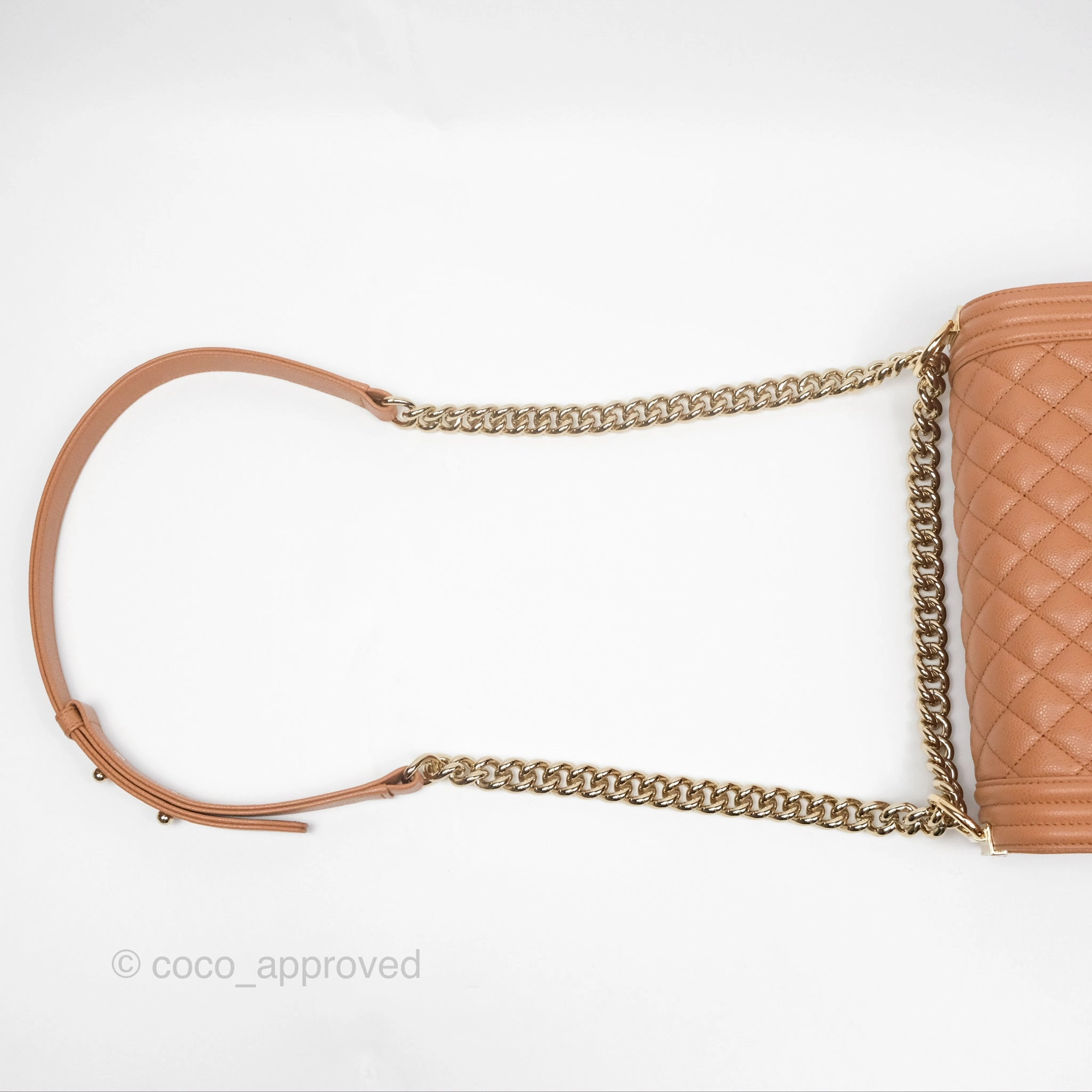Chanel Quilted Medium Boy Dark Caramel Beige Caviar Gold Hardware