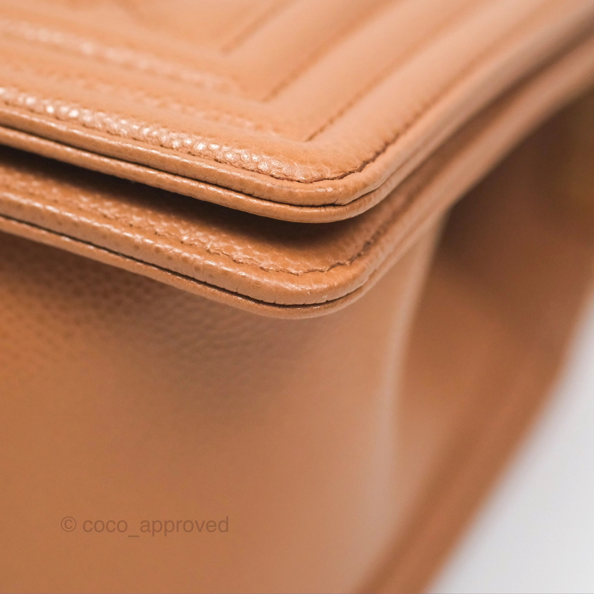 Chanel Quilted Medium Boy Dark Caramel Beige Caviar Gold Hardware