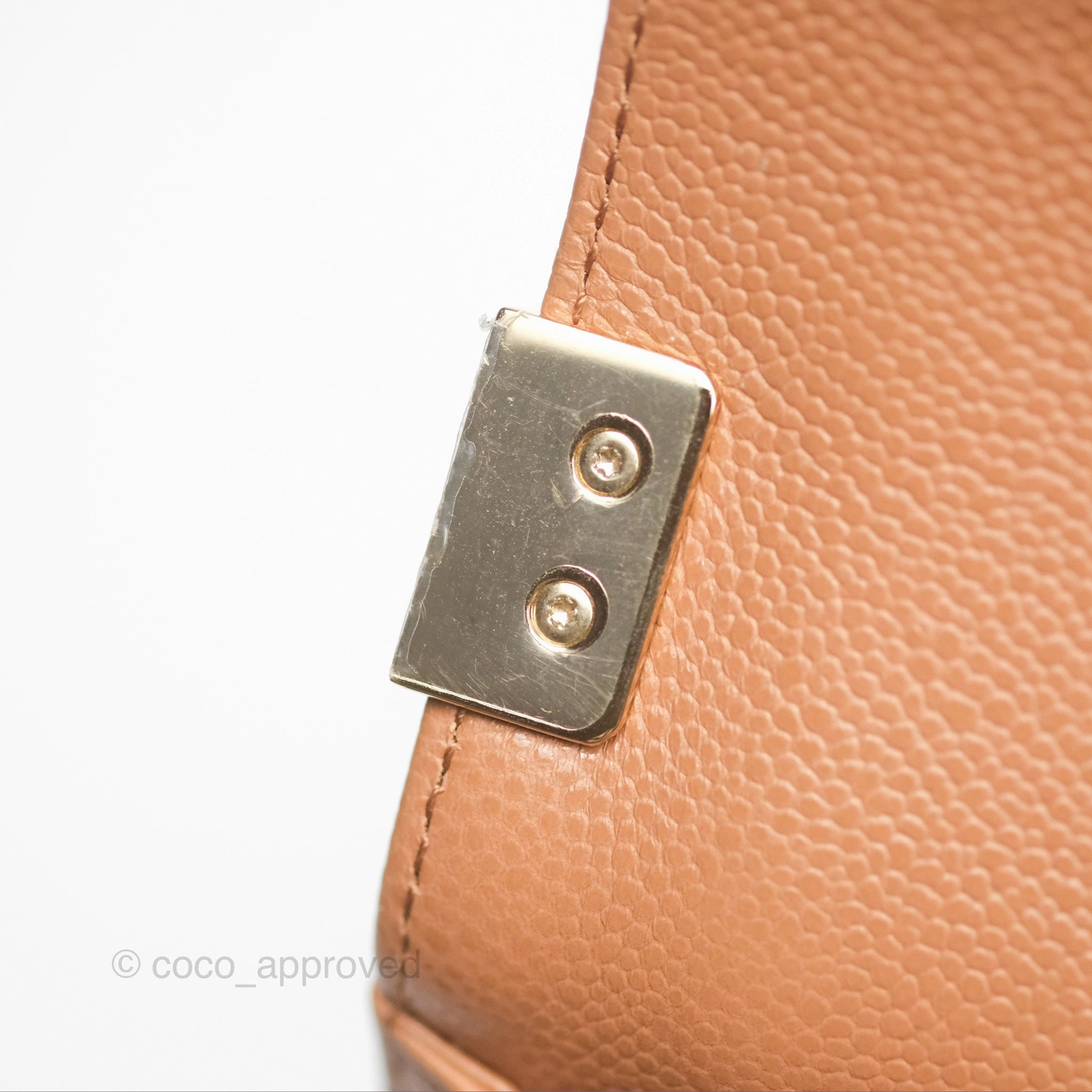 Chanel Quilted Medium Boy Dark Caramel Beige Caviar Gold Hardware