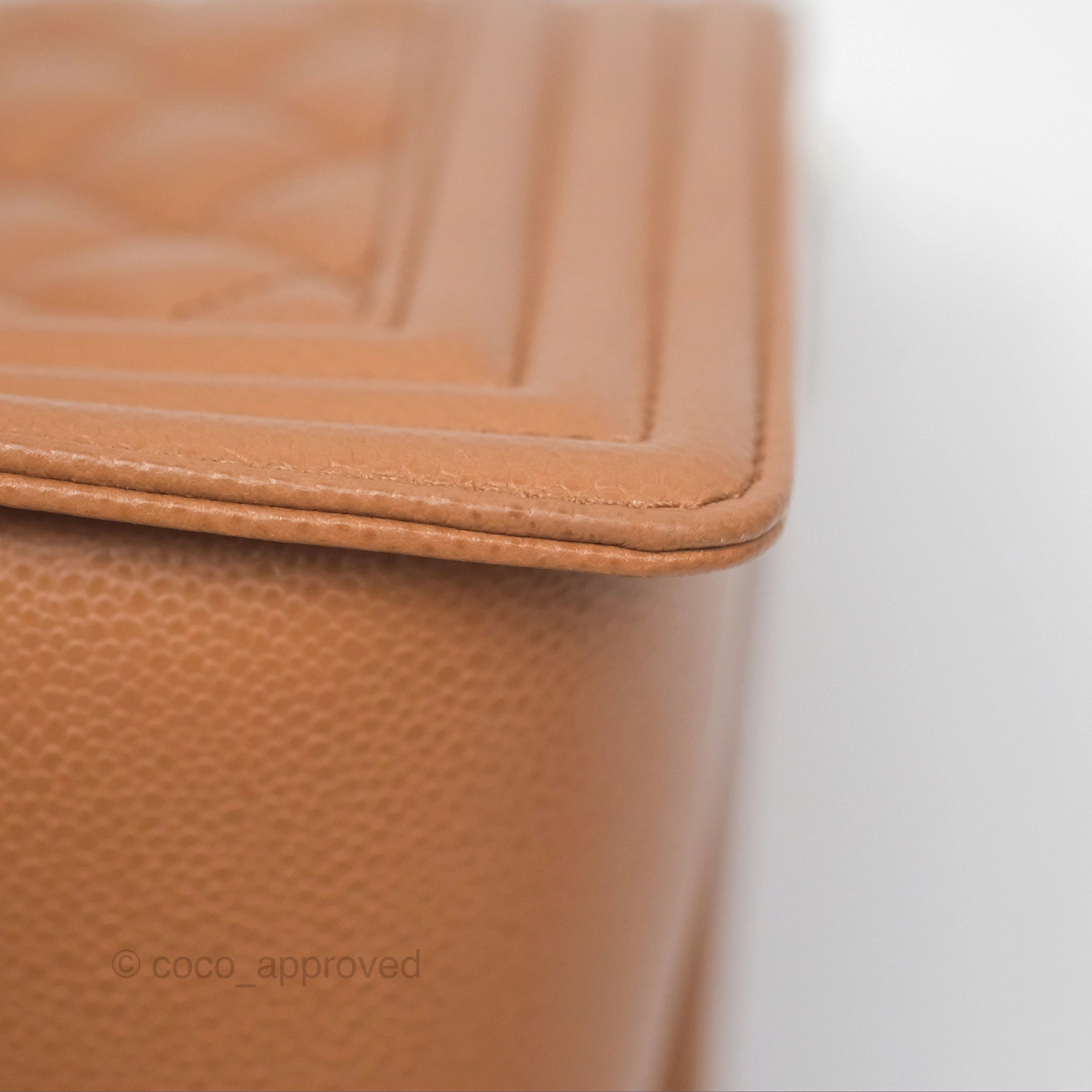 Chanel Quilted Medium Boy Dark Caramel Beige Caviar Gold Hardware
