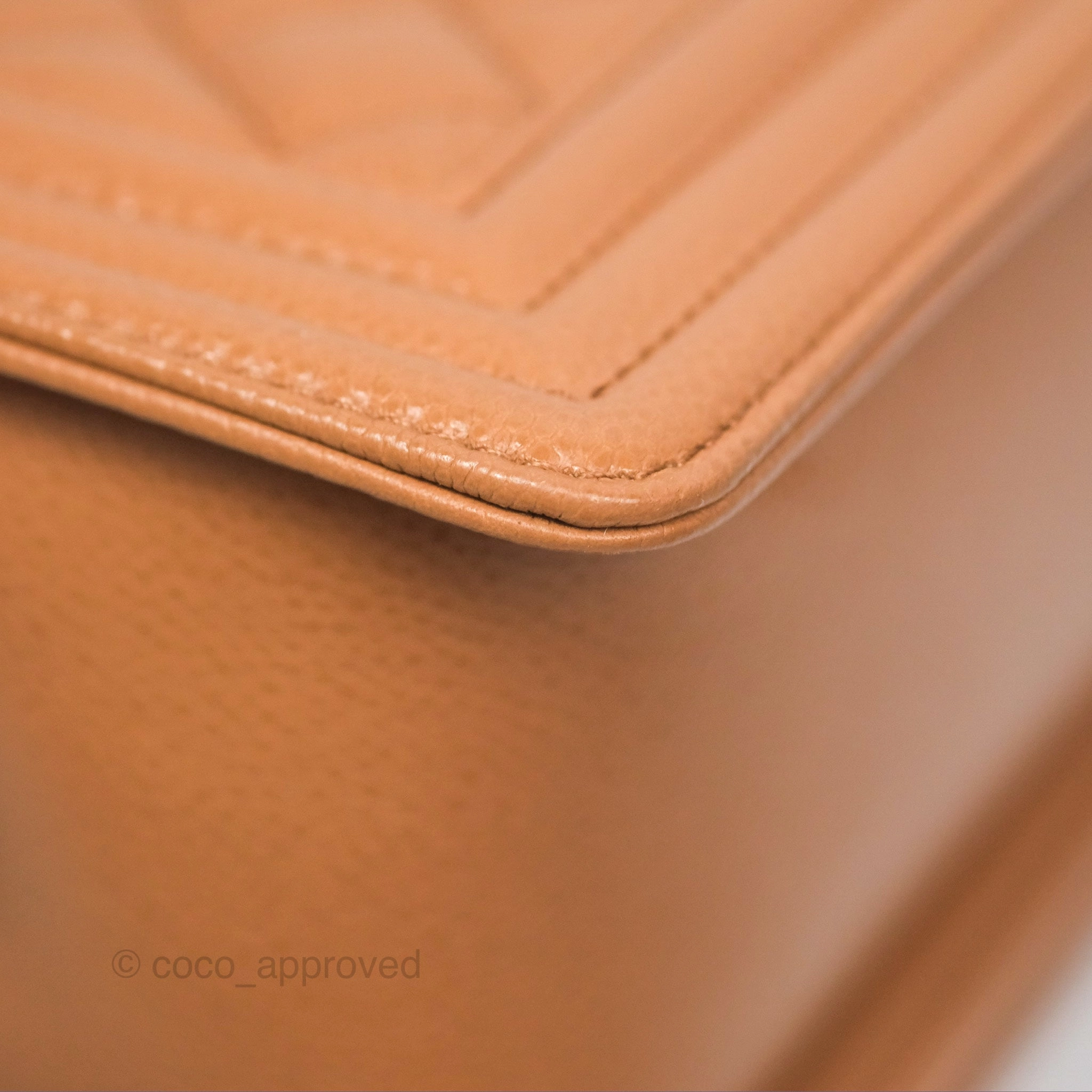Chanel Quilted Medium Boy Dark Caramel Beige Caviar Gold Hardware