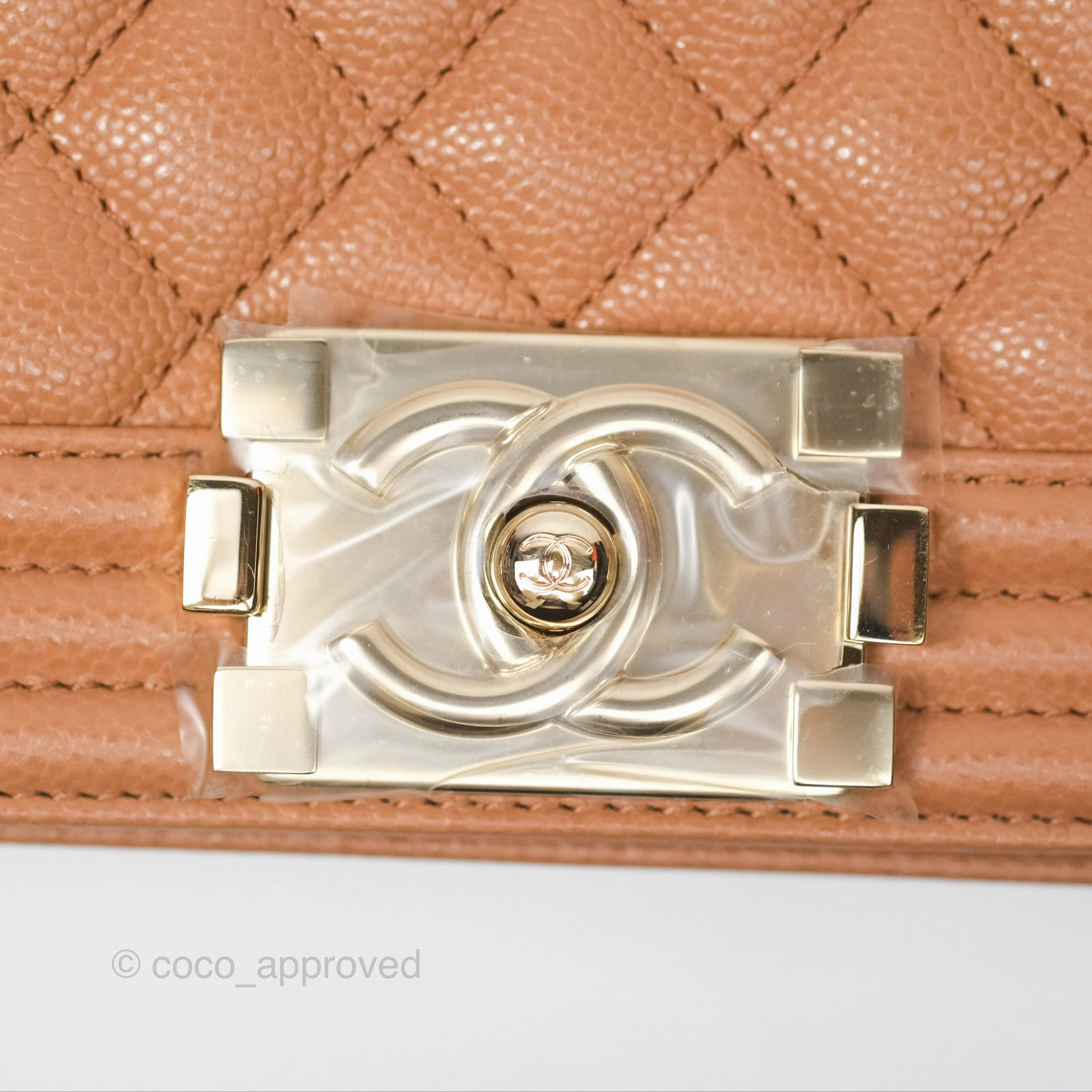 Chanel Quilted Medium Boy Dark Caramel Beige Caviar Gold Hardware