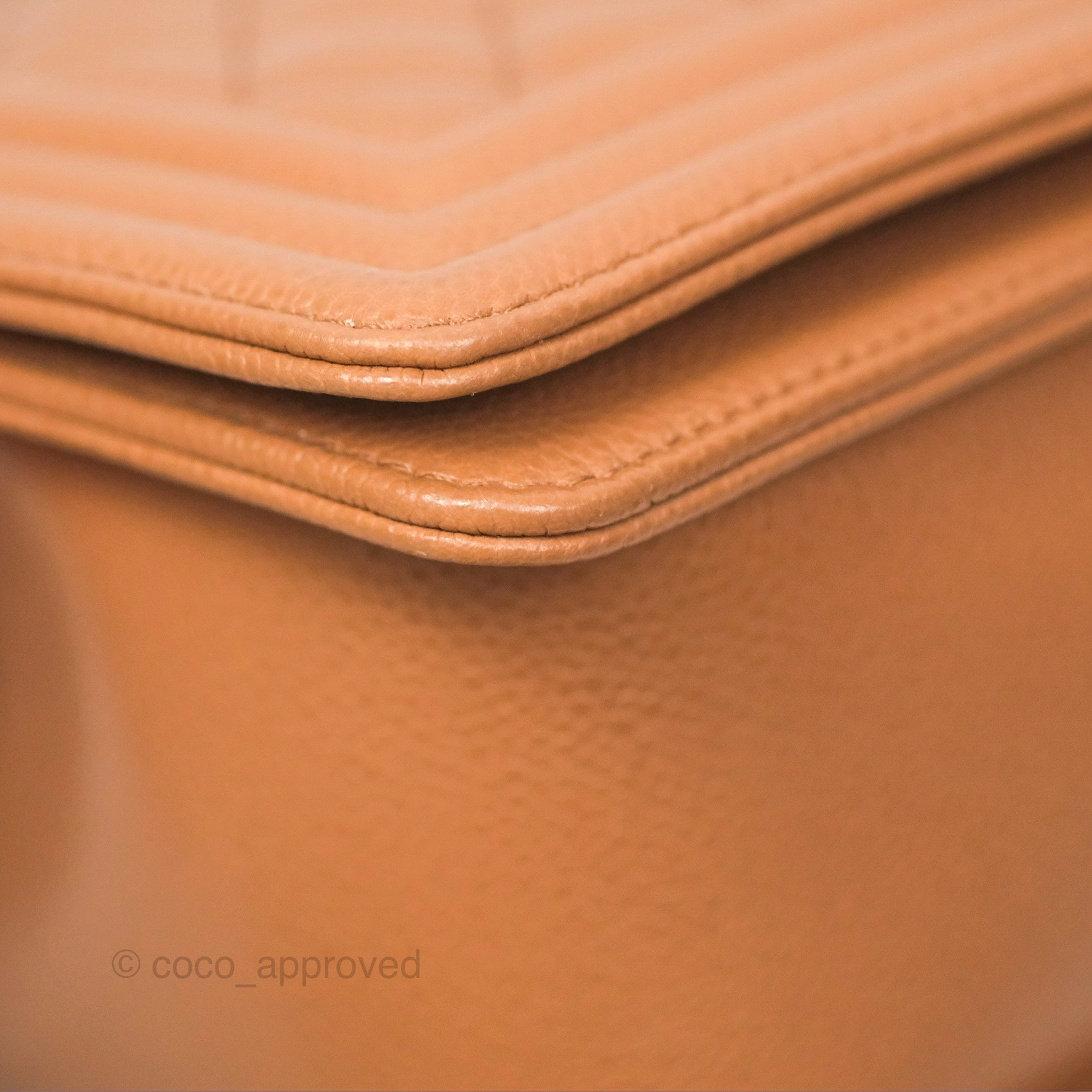 Chanel Quilted Medium Boy Dark Caramel Beige Caviar Gold Hardware
