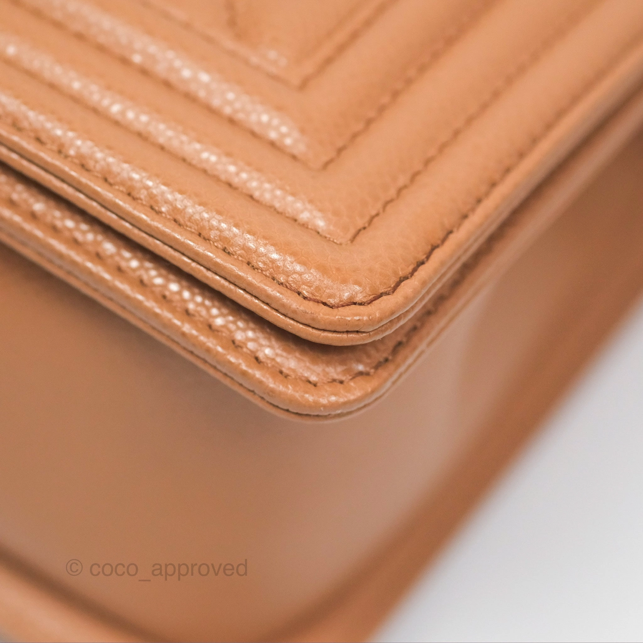 Chanel Quilted Medium Boy Dark Caramel Beige Caviar Gold Hardware