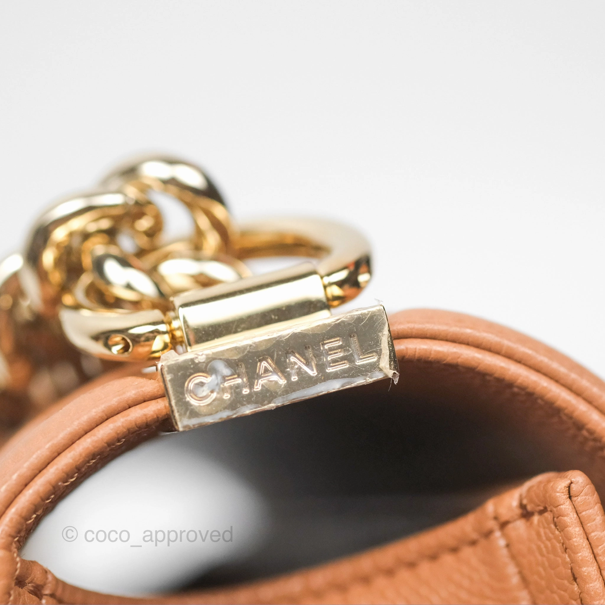 Chanel Quilted Medium Boy Dark Caramel Beige Caviar Gold Hardware