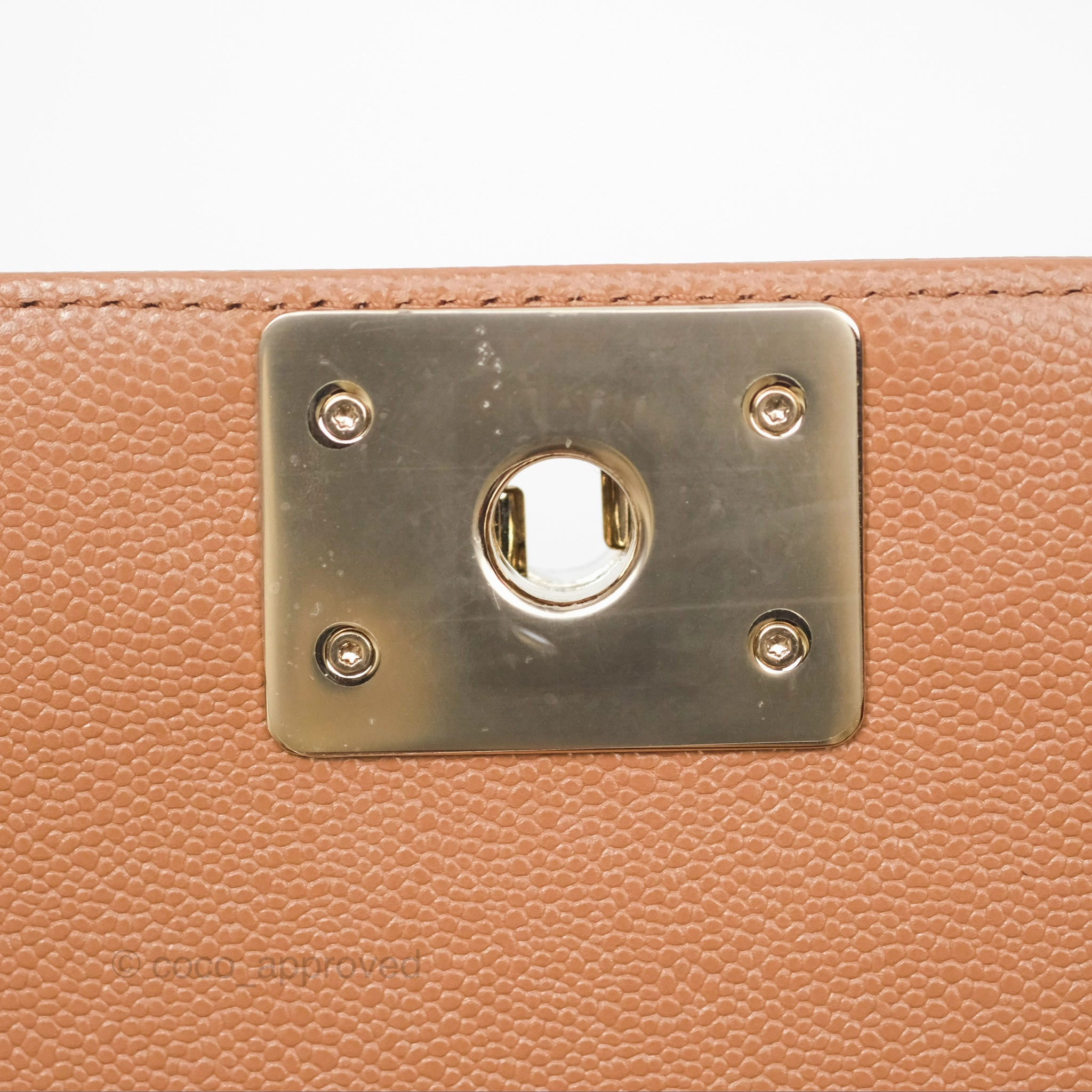 Chanel Quilted Medium Boy Dark Caramel Beige Caviar Gold Hardware