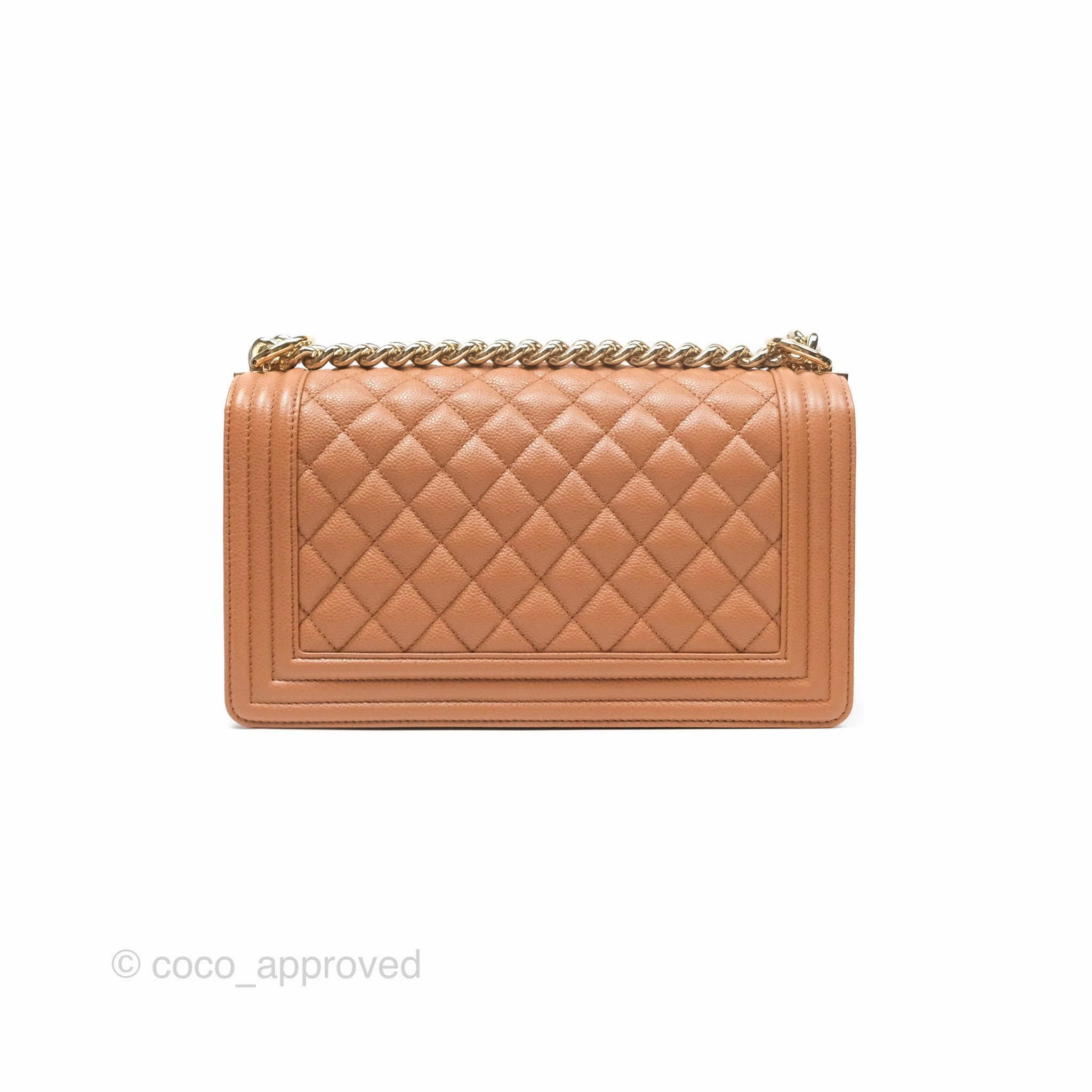 Chanel Quilted Medium Boy Dark Caramel Beige Caviar Gold Hardware