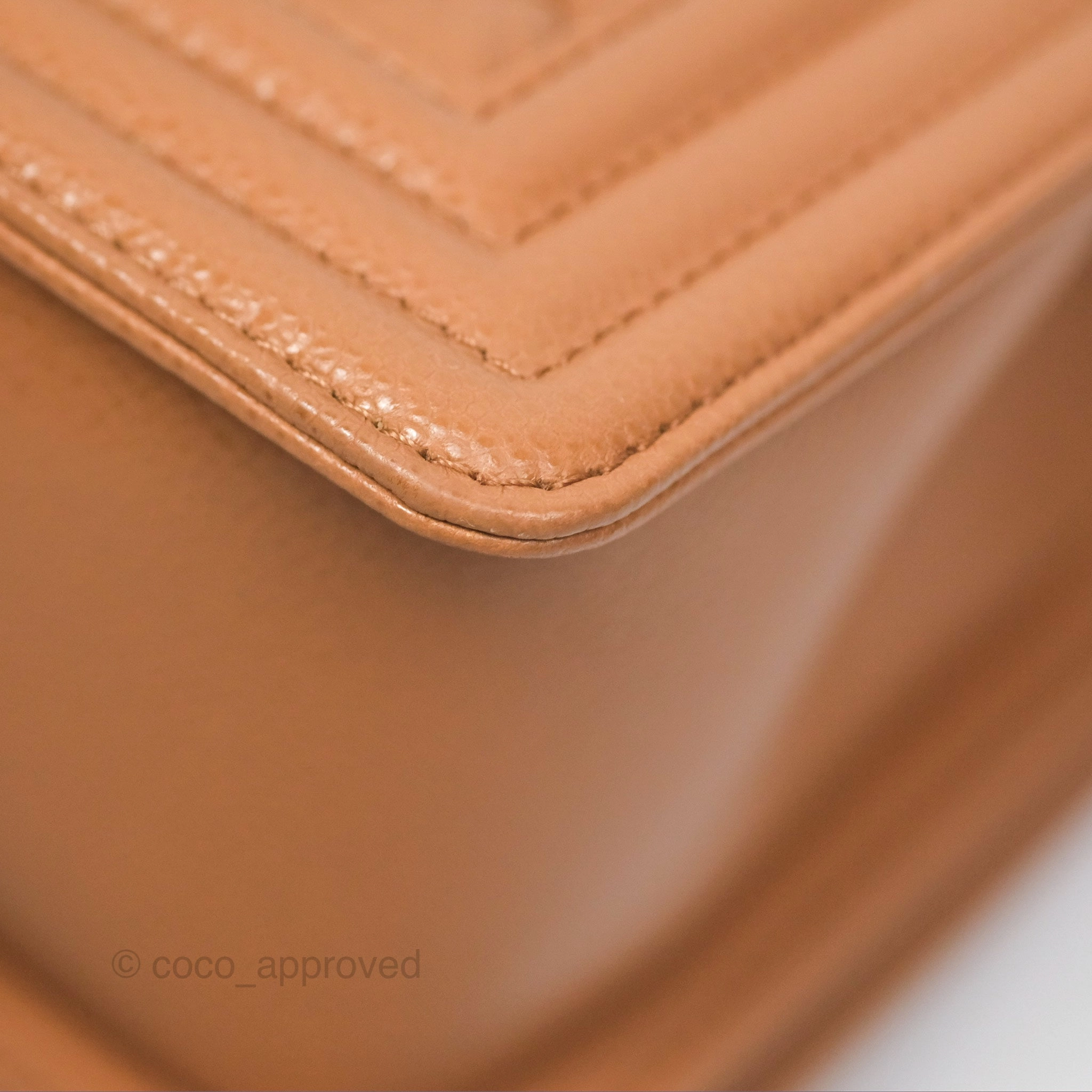 Chanel Quilted Medium Boy Dark Caramel Beige Caviar Gold Hardware