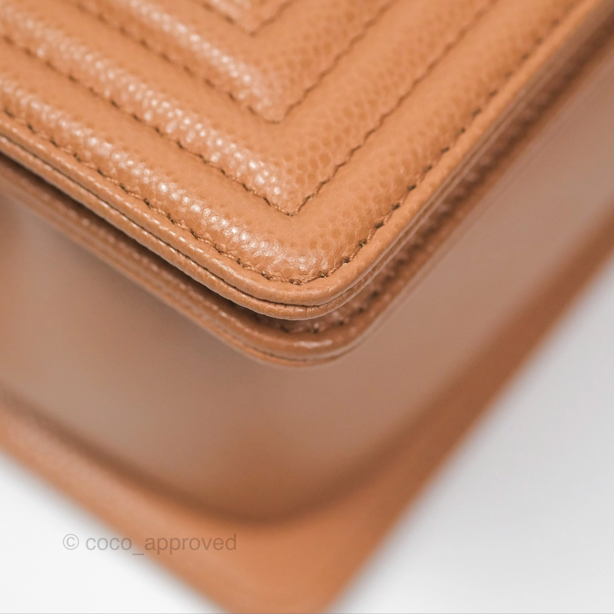 Chanel Quilted Medium Boy Dark Caramel Beige Caviar Gold Hardware