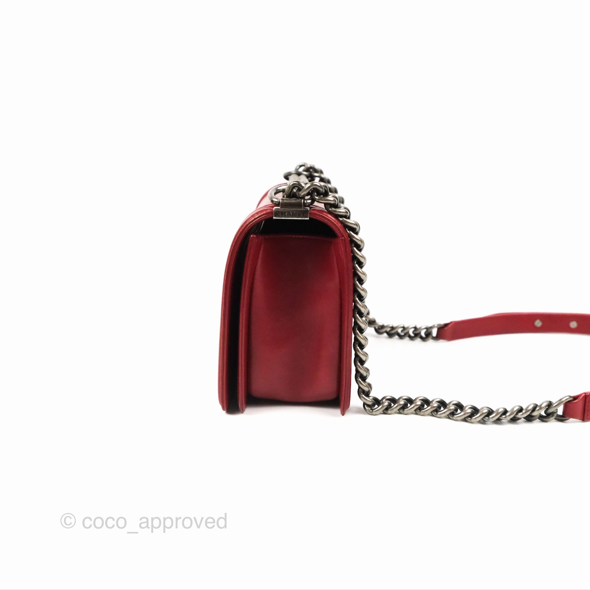 Chanel Quilted Medium Boy Dark Red Calfskin Ruthenium Hardware