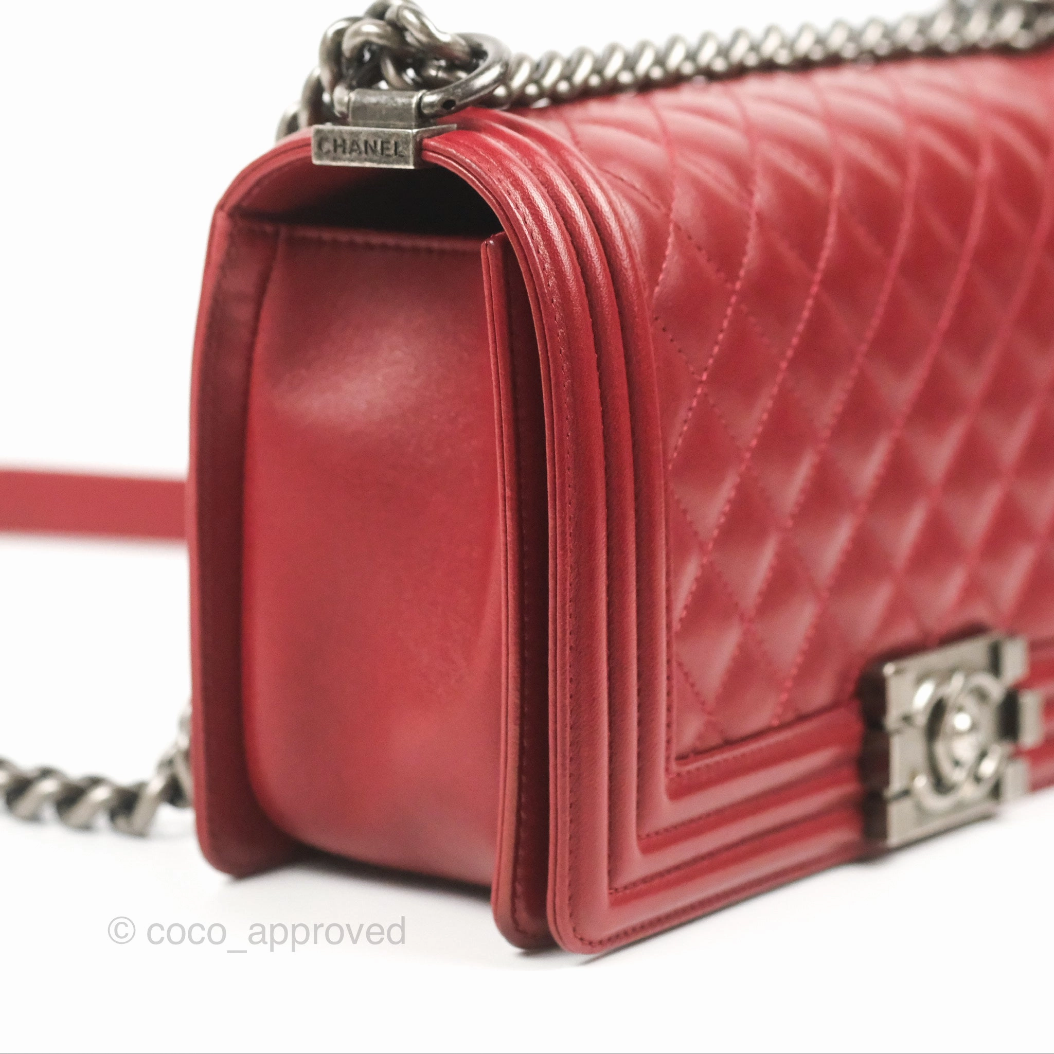 Chanel Quilted Medium Boy Dark Red Calfskin Ruthenium Hardware