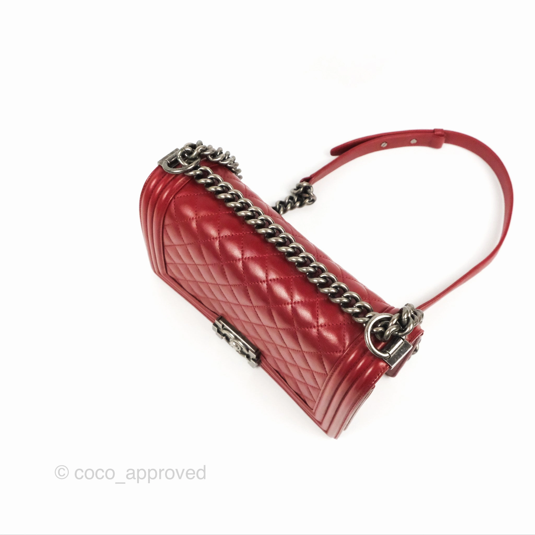 Chanel Quilted Medium Boy Dark Red Calfskin Ruthenium Hardware