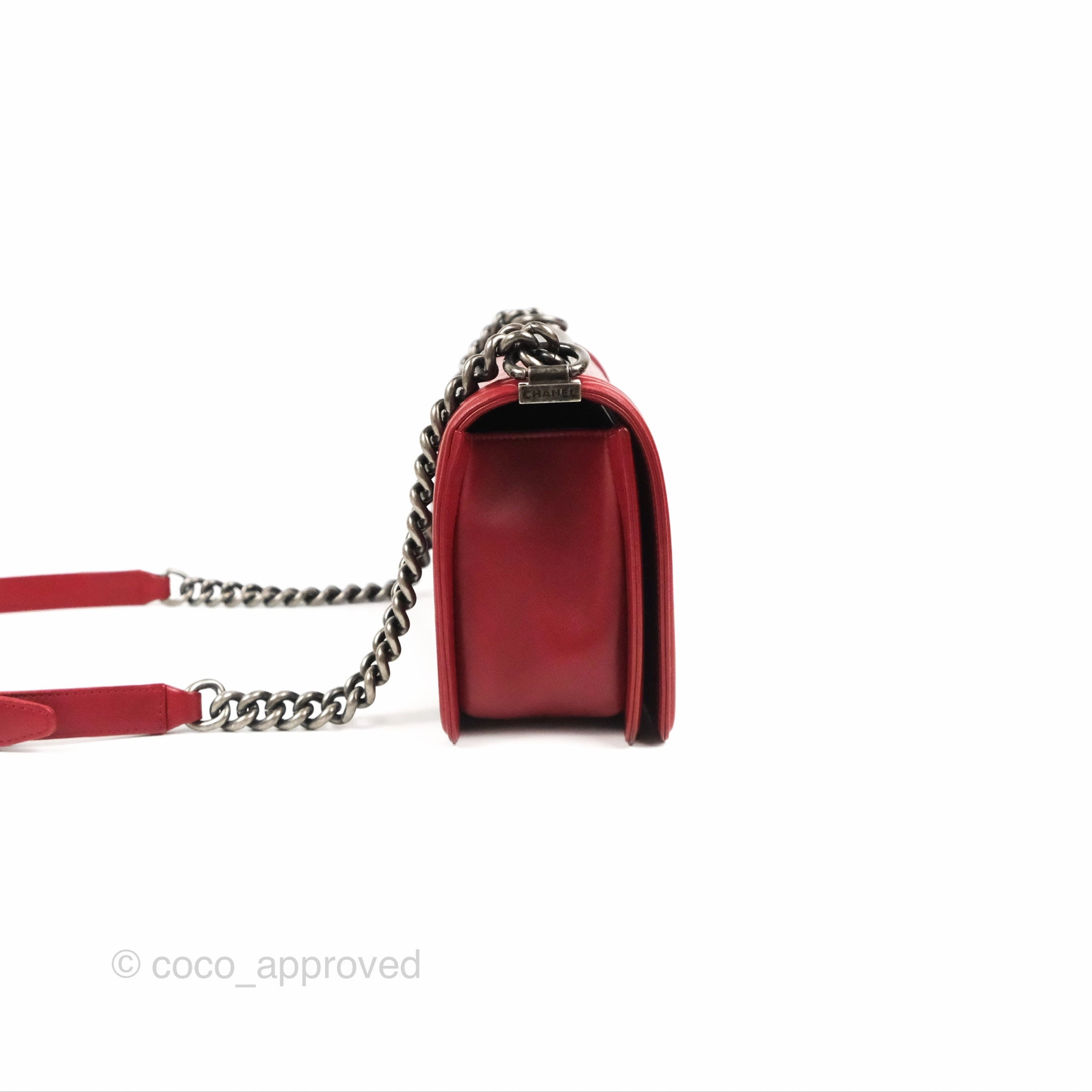 Chanel Quilted Medium Boy Dark Red Calfskin Ruthenium Hardware