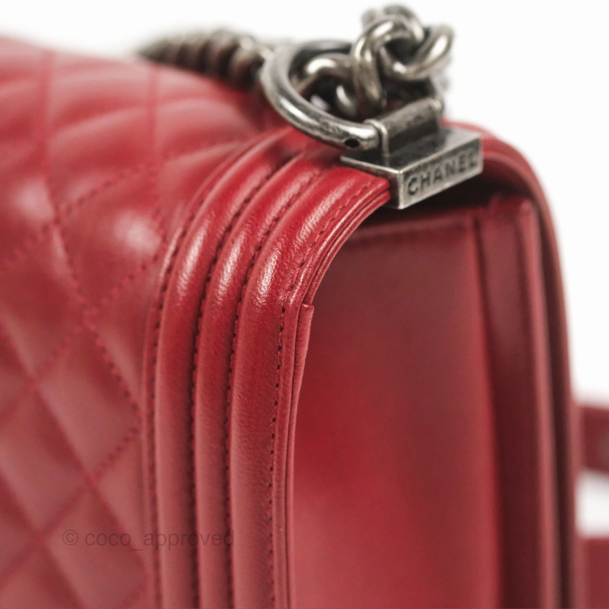 Chanel Quilted Medium Boy Dark Red Calfskin Ruthenium Hardware