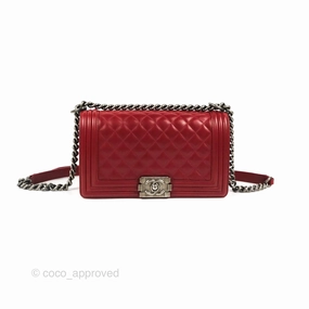 Chanel Quilted Medium Boy Dark Red Calfskin Ruthenium Hardware