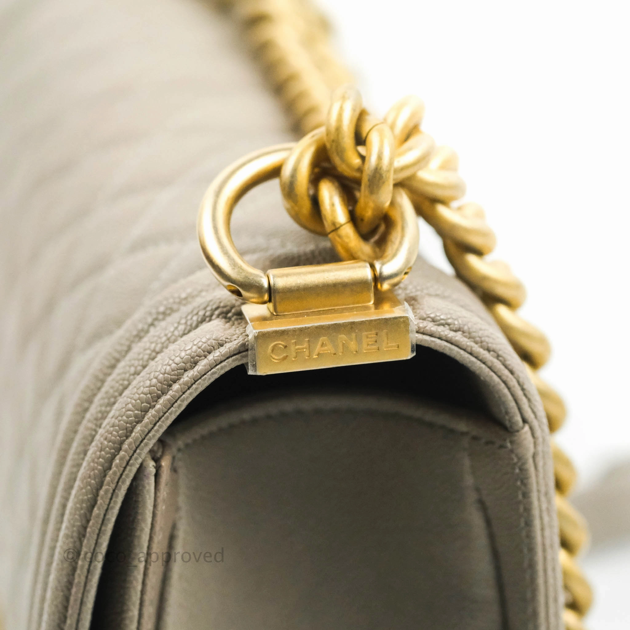 Chanel Quilted Medium Boy Grey Caviar Aged Gold Hardware