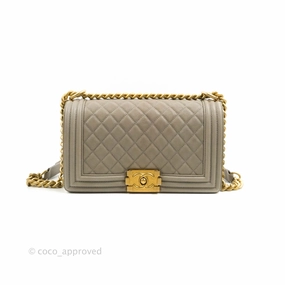 Chanel Quilted Medium Boy Grey Caviar Aged Gold Hardware