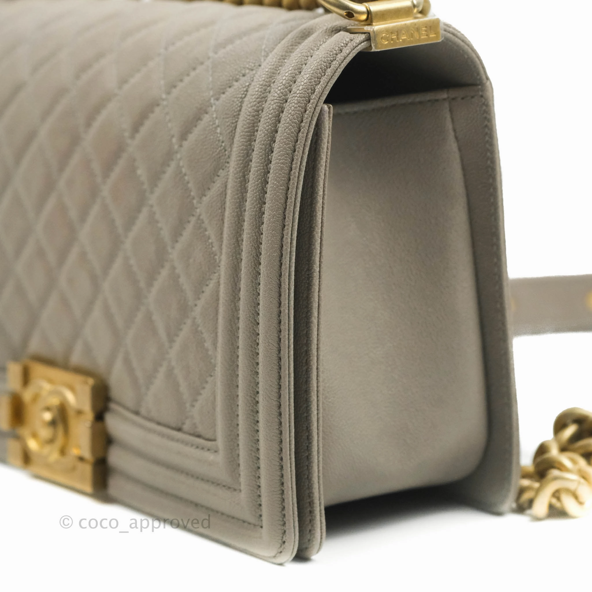 Chanel Quilted Medium Boy Grey Caviar Aged Gold Hardware