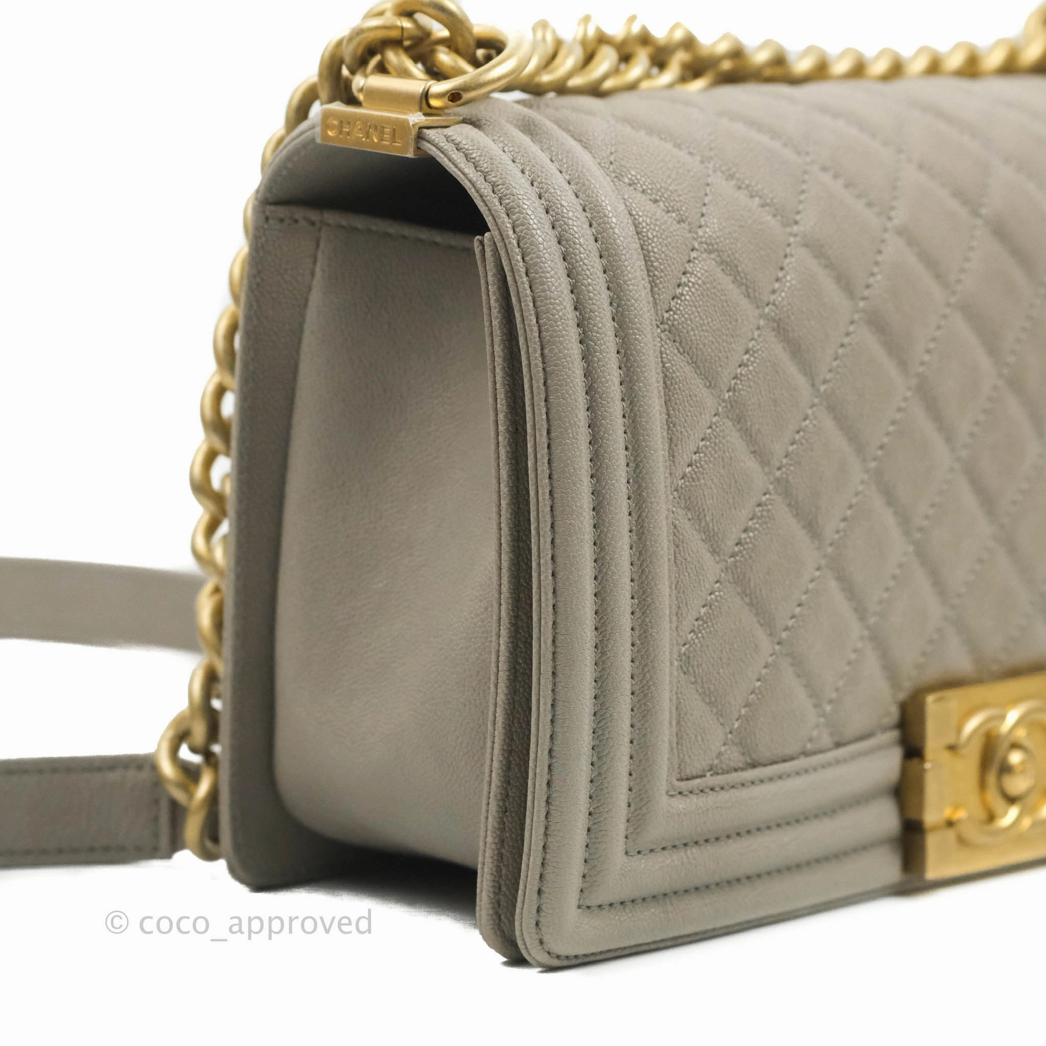 Chanel Quilted Medium Boy Grey Caviar Aged Gold Hardware