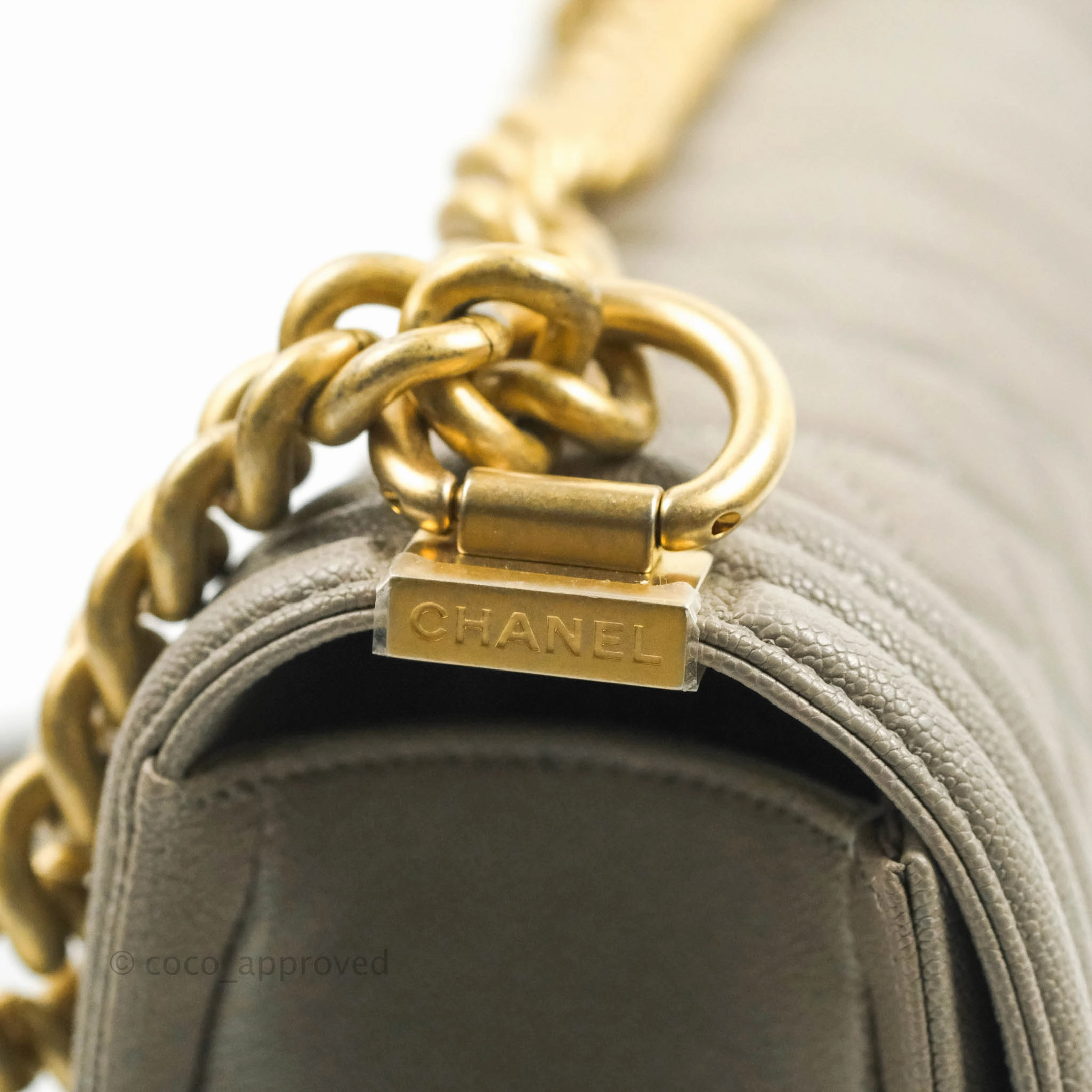Chanel Quilted Medium Boy Grey Caviar Aged Gold Hardware